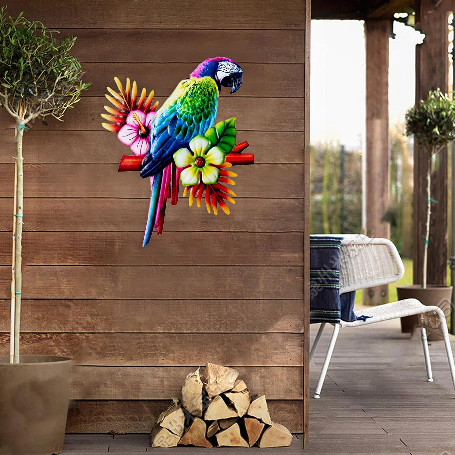 2 PCS Large Metal Parrot Wall Art Ornaments,3D Colorful Birds Wall Sculpture for Outdoor Garden Yard Fence Patio,Wall Hanging Sheds Fence Home Decoration