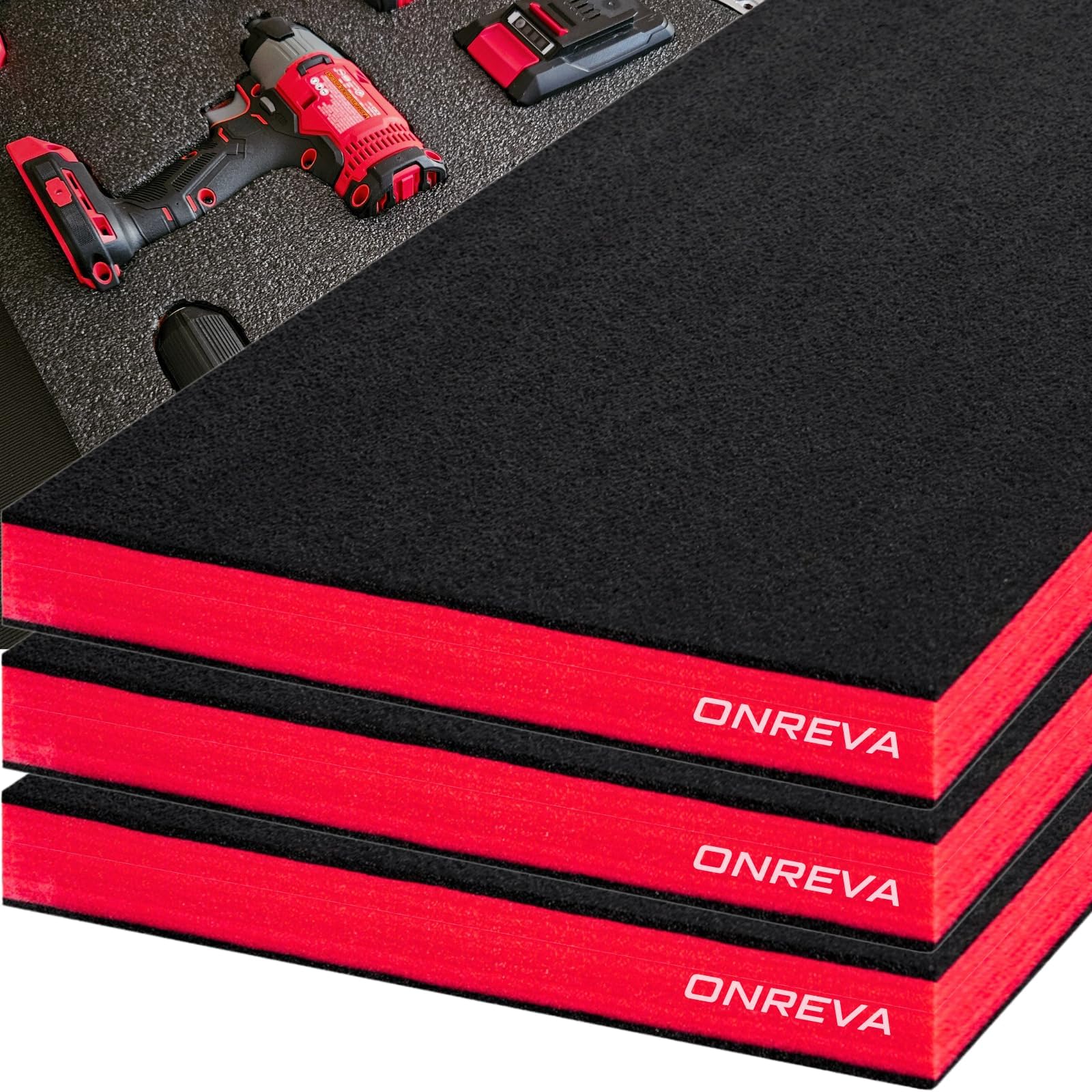 ONREVA Tool Box Foam, 3Pack 24x24x2 inch, Foam Inserts for Cases, Polyethylene Storage Sheets for Toolbox Hard Case, Tool Shadow Insert, Kaizen Organizer Sheet