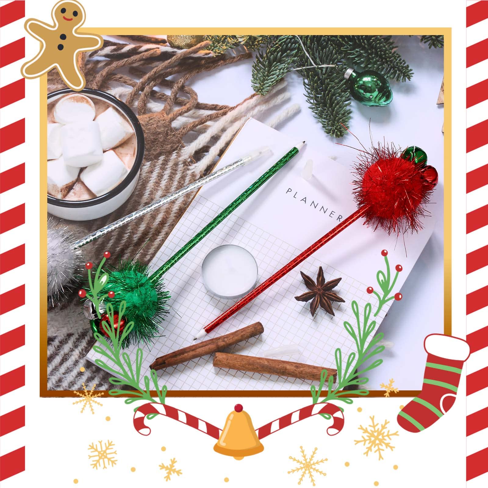 Set De 3 Bolígrafos Navideños Con Cascabel – Rojo Y Verde, Con Campanita Que Suena, Ideales Para Fiestas Y Manualidades