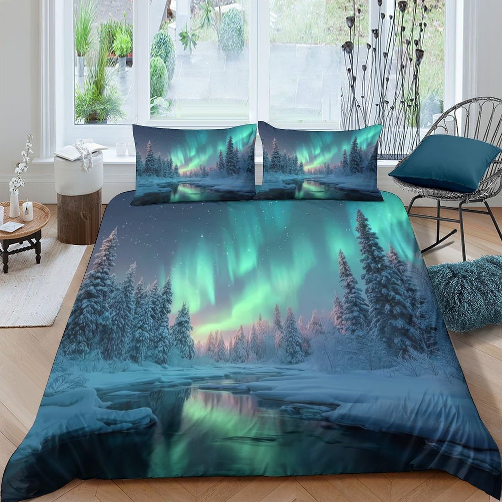 Ctjqhvkz Style-4 3D Printed Aurora Borealis Fitted Sheet Microfiber Soft Northern Lights Mattress Cover For Bedroom Dorm Decor Protection Single（135X200cm）