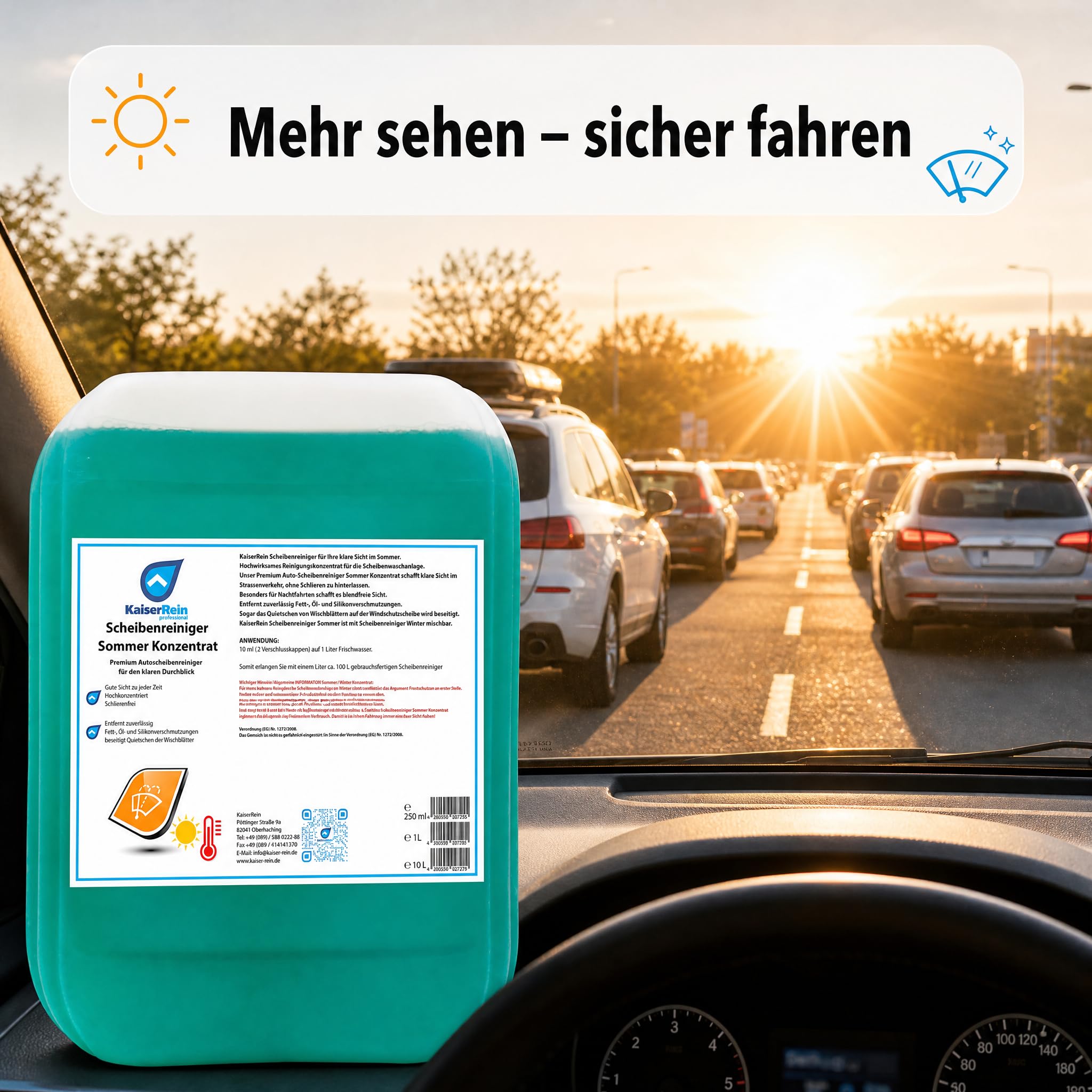 KaiserRein Scheibenreiniger Auto Sommer Konzentrat 10L Kanister Scheibenwischwasser Auto Wischwasser Sommer guter Geruch Autoscheibenreiniger