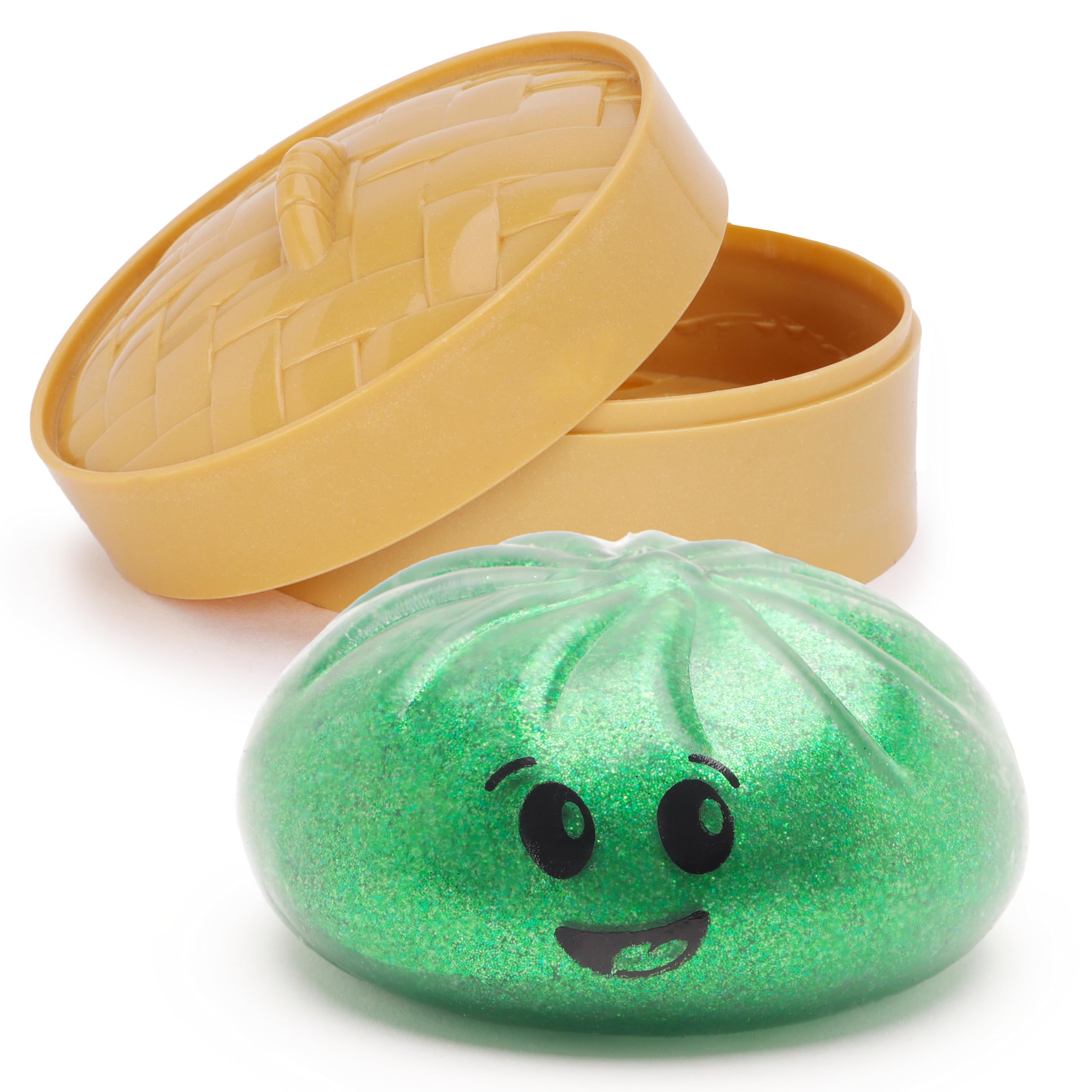 Toyland® Shiny Green Squishy Bao Dumpling Sensory Fidget Toy with Plastic Steamer Box - Squeeze Toys for Kids - Ages 3+ — image 1