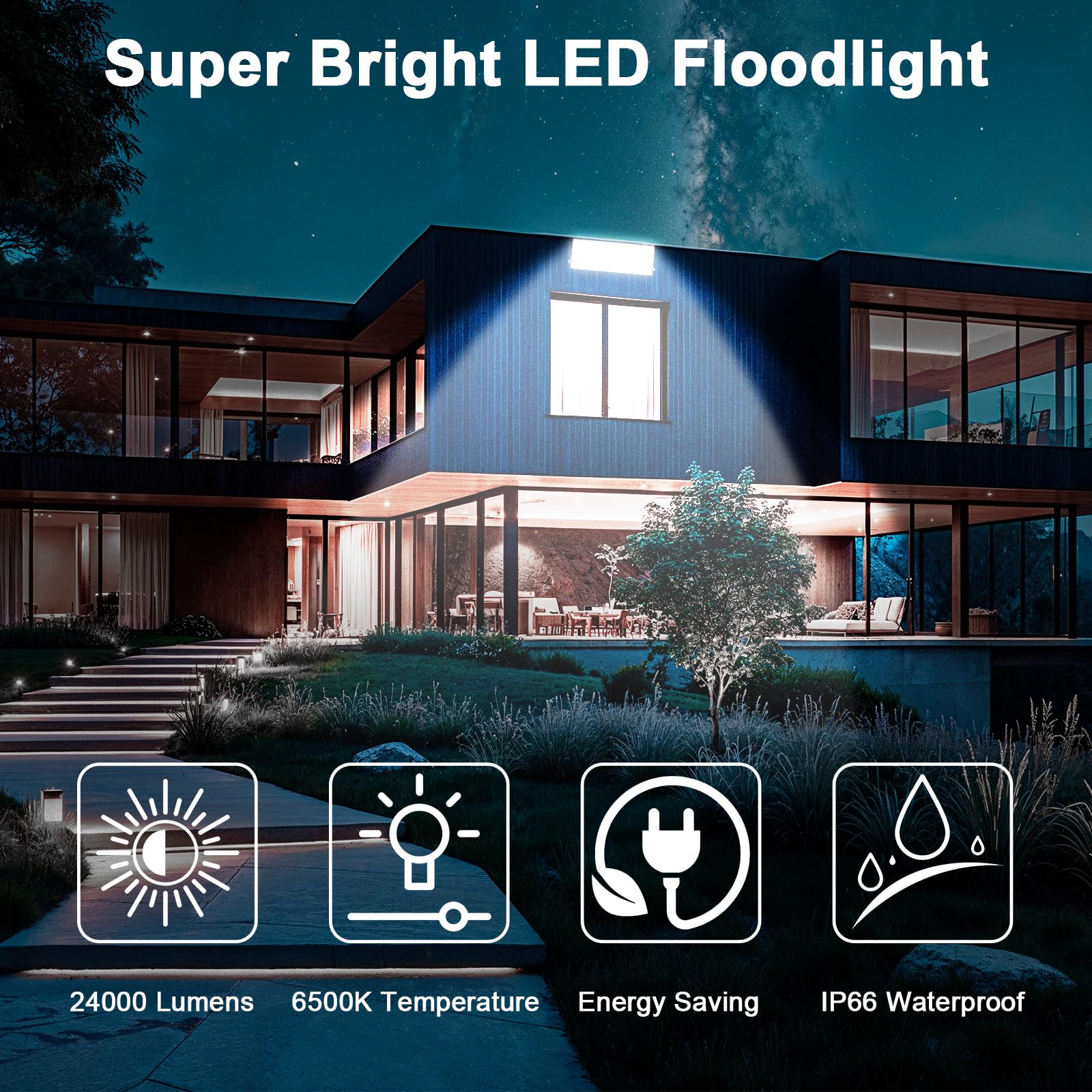 CREATESTAR 200W Faretto LED da Esterno, 24000LM Super Luminoso Proiettore LED da esterno, 6500K Luce Bianco Freddo, IP66 Impermeabile Faretti LED per Giardino, Garage, Stadio, Campo Sportivo