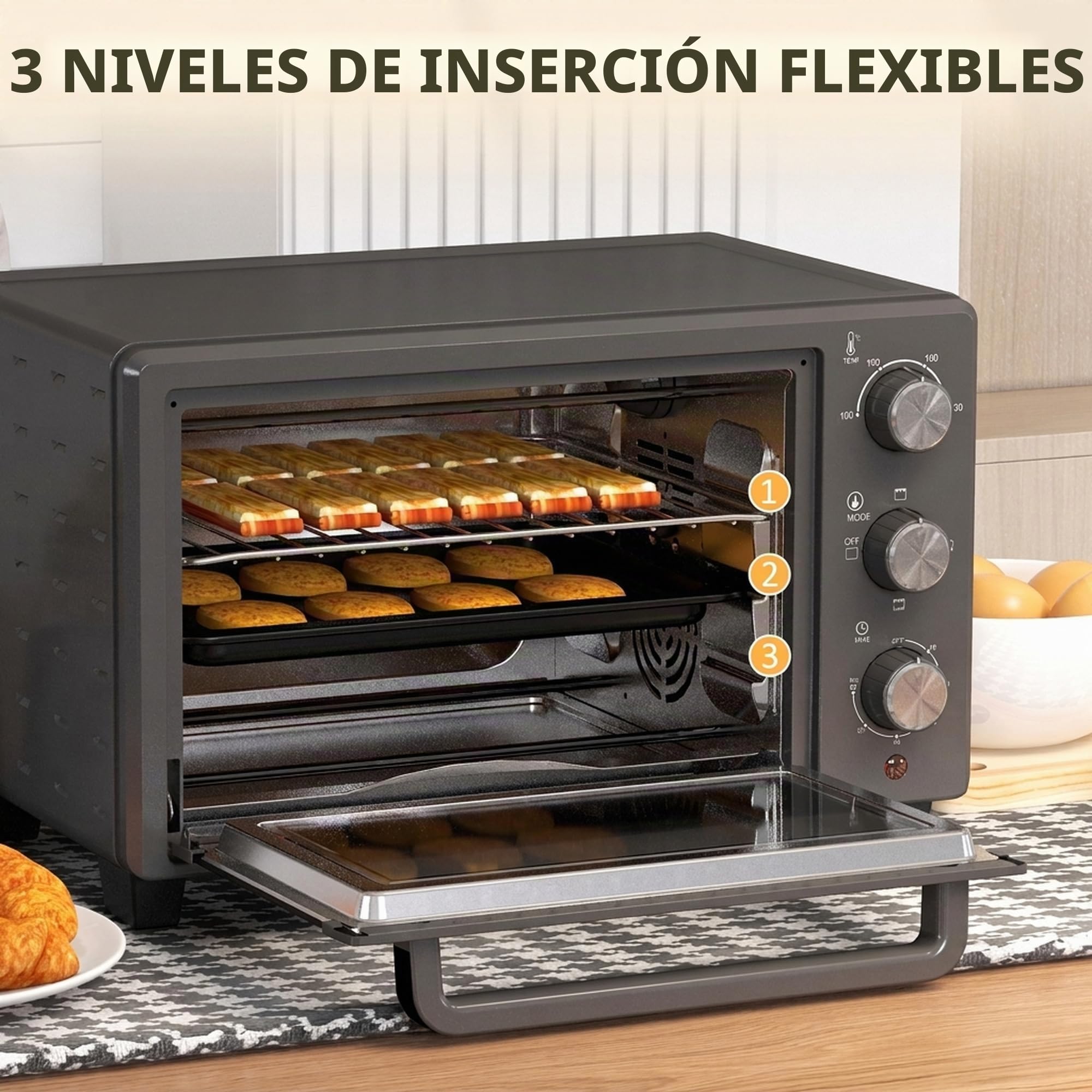 HOMCOM Mini Horno 21L 1400W 100-230°C 60 Min con Ventana Gris