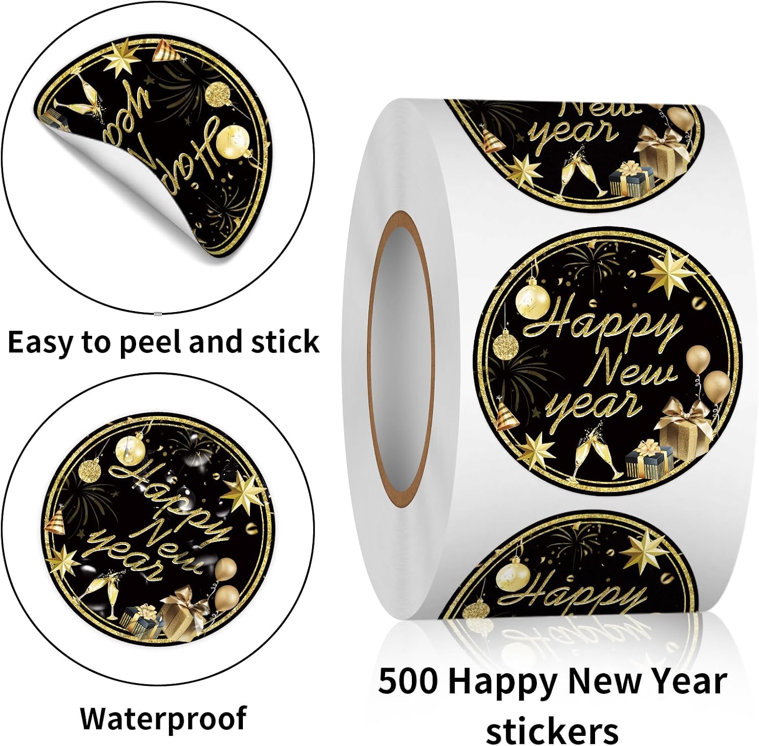 Heyfibro 500 PCS 1.5 Inch Happy New Year Roll Stickers for Small Business, Gift Packing, Cards, Candy Bags, Envelope Seals, Party Supplies (Gift Boxes) image 3