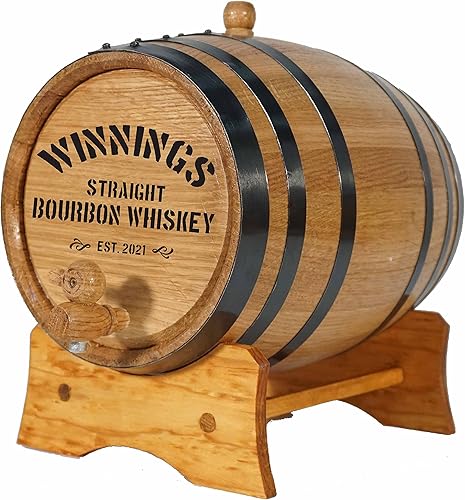 Dispensador personalizado de barril de whisky de 1 litro con soporte, Bung y espita Barril de whisky de madera para hacer cócteles de bourbon