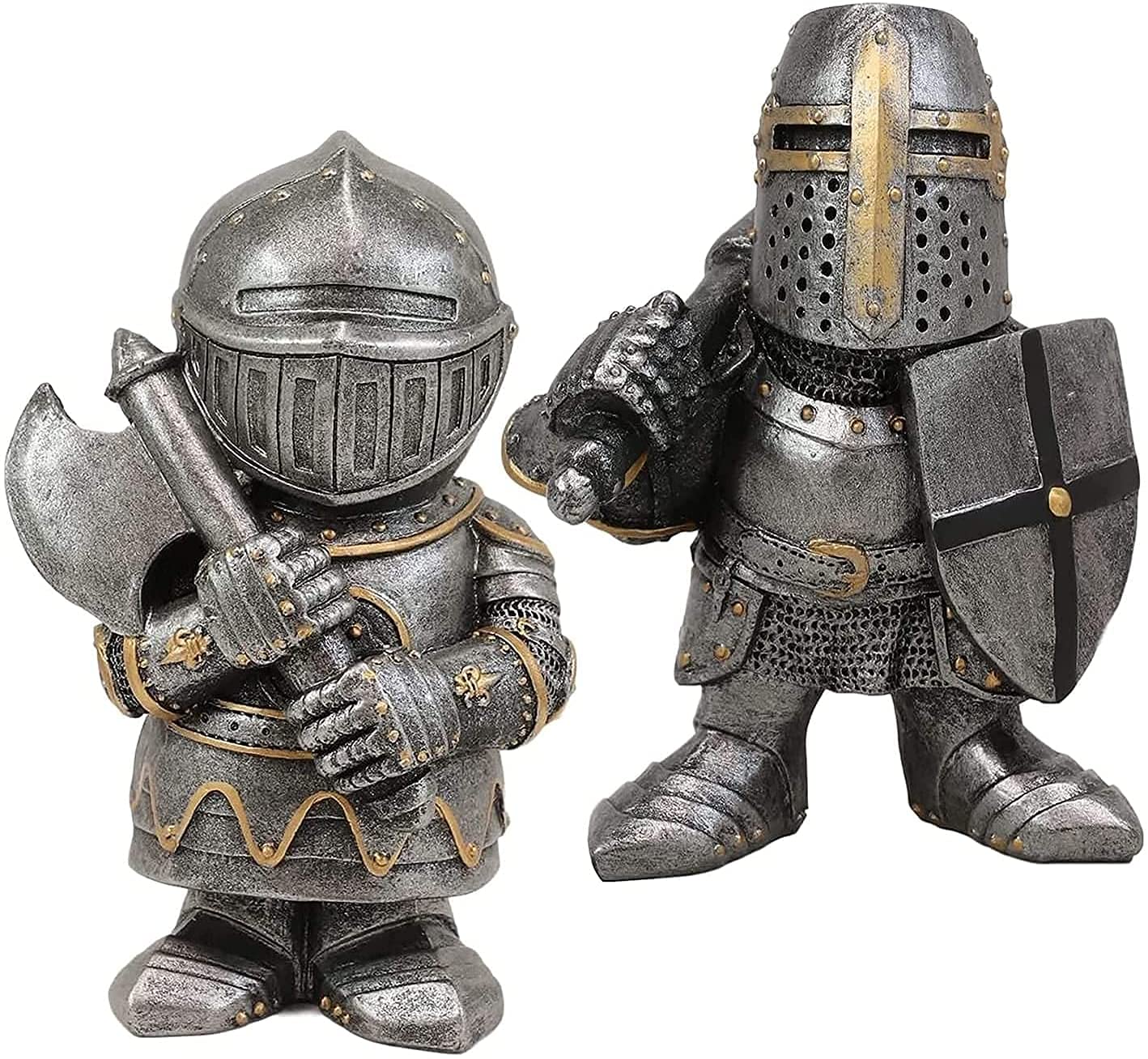 Knight Gnomes Guard,Dwarf Gnome Statue,Cross Templar Crusader Figurine Tall Suit of Armor Miniature European Knights Sculpture Decor Make Your Garden More Beautiful (Set-1)