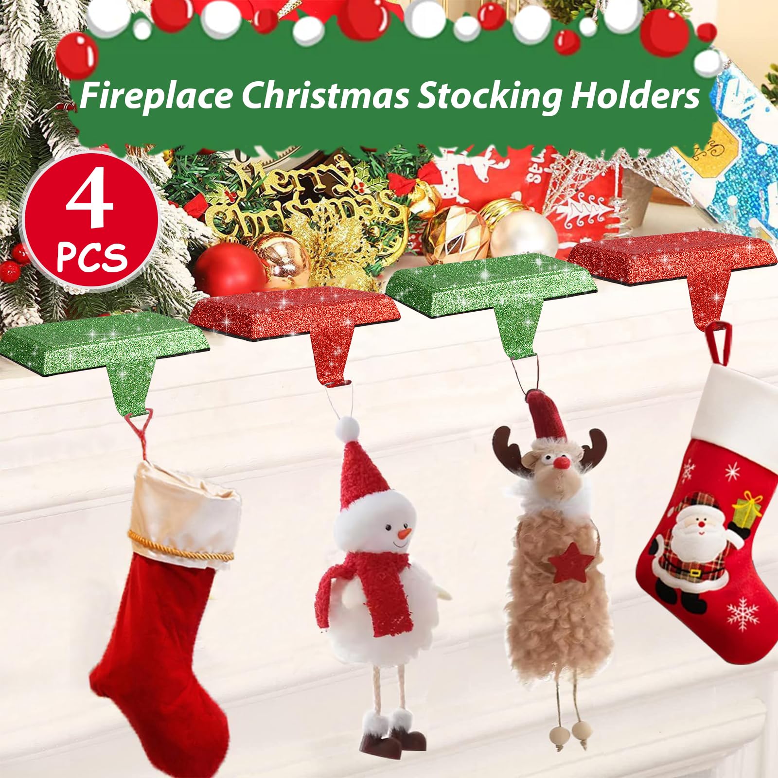 mumisuto Christmas Socks Hook, Appendino per Calze di Natale, Christmas Stocking Holder, Appendini Natalizi per Camino, Decorazioni Natalizie e Regali (4 pezzi)