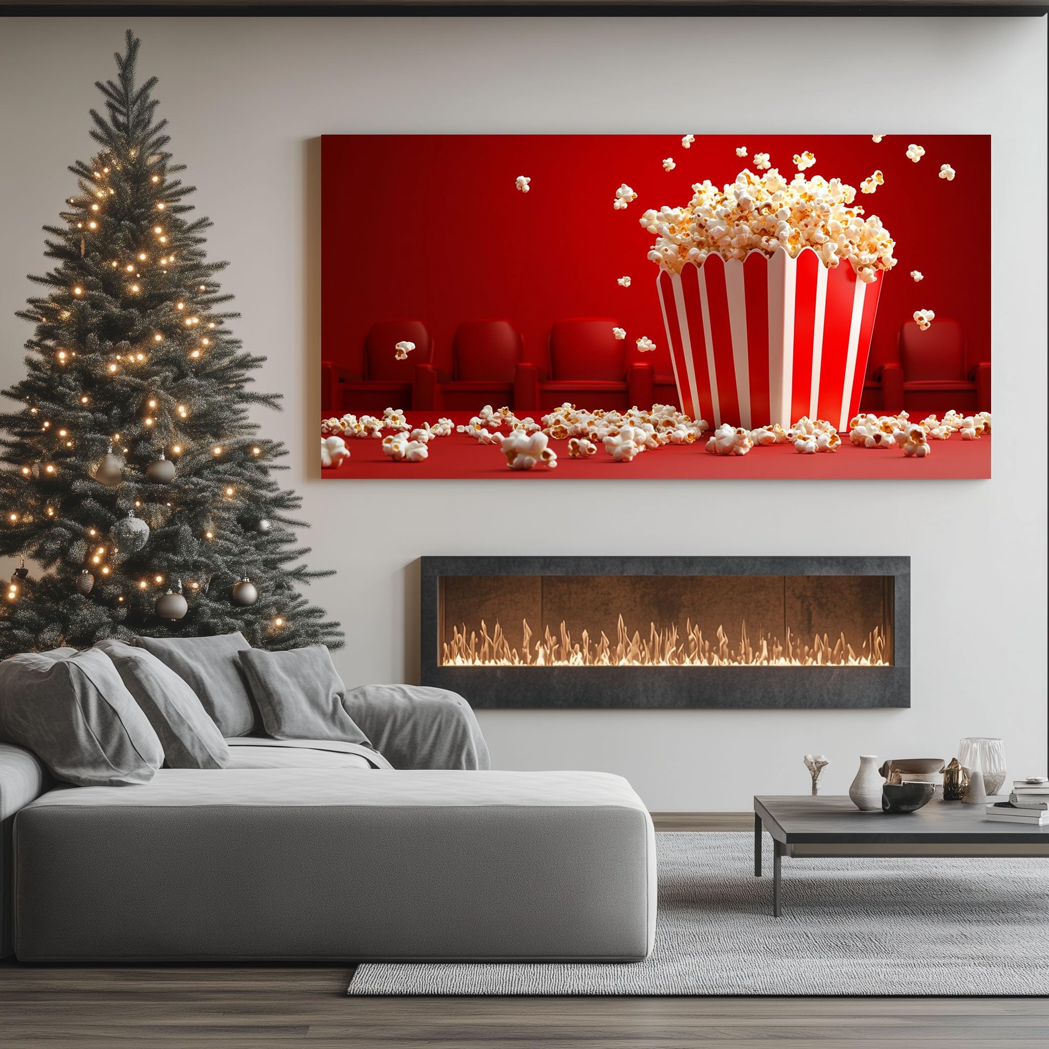 ZORYAN Quadro Moderno per Soggiorno Popcorn Senza Cornice 70x140 cm | da Cinema Stampe da Parete Grandi Strisce Retrò Stampe su Tela Snack da Serata Cinema Decorazioni per Camera da Letto