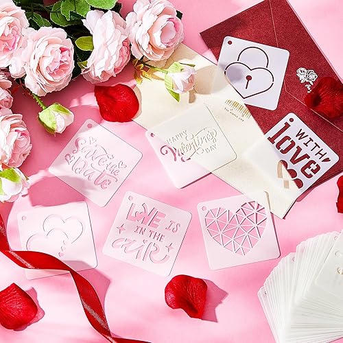 Miniatura 5 de Teling 80 plantillas de amor de corazón para el día de San Valentín para pintar de 3 x 3 pulgadas, plantillas de pintura reutilizables de San