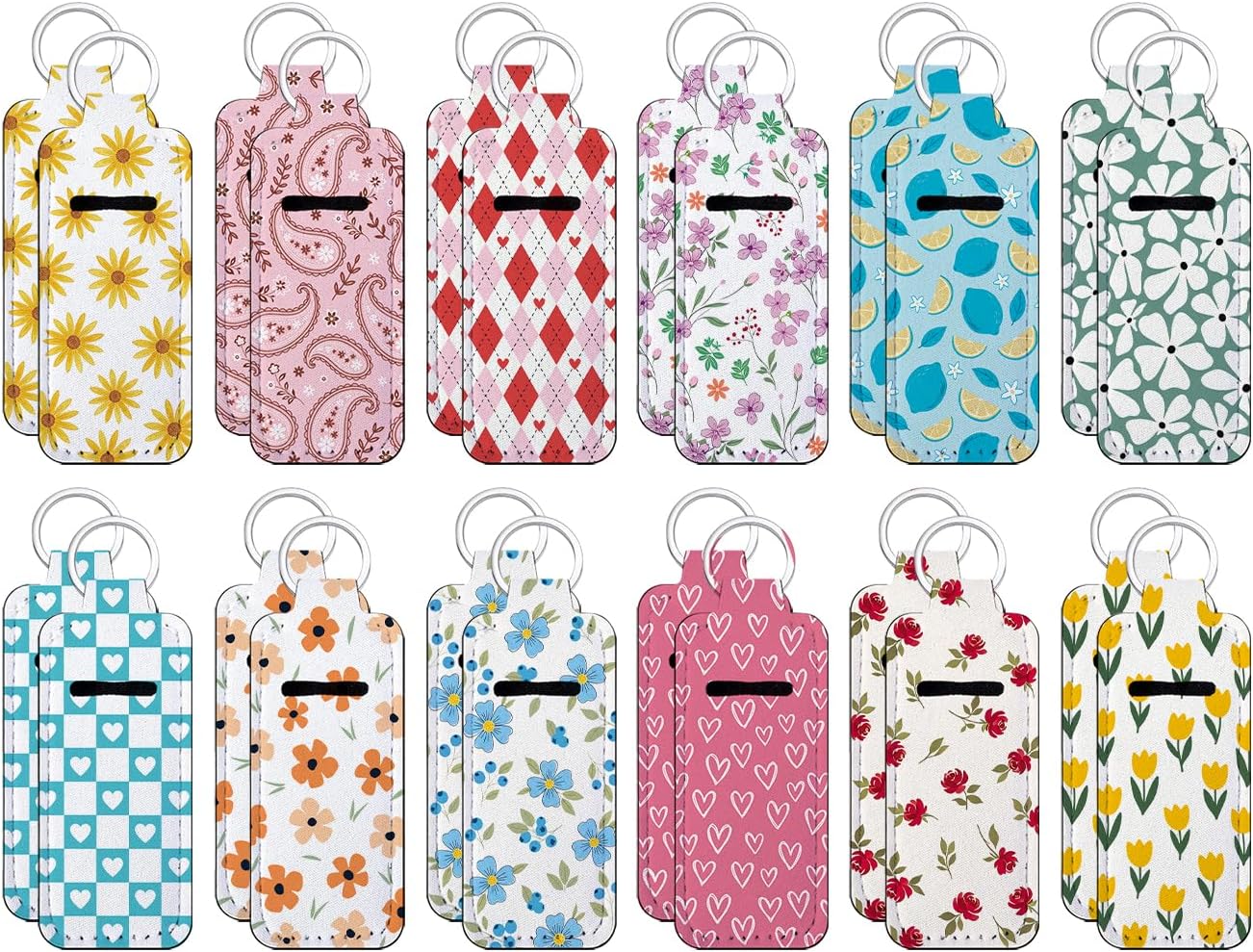 24 Pcs Chapstick Holder Keychain Bulk Cute Lip Balm Lip Gloss Keychain Holder with Clip for Women Girls