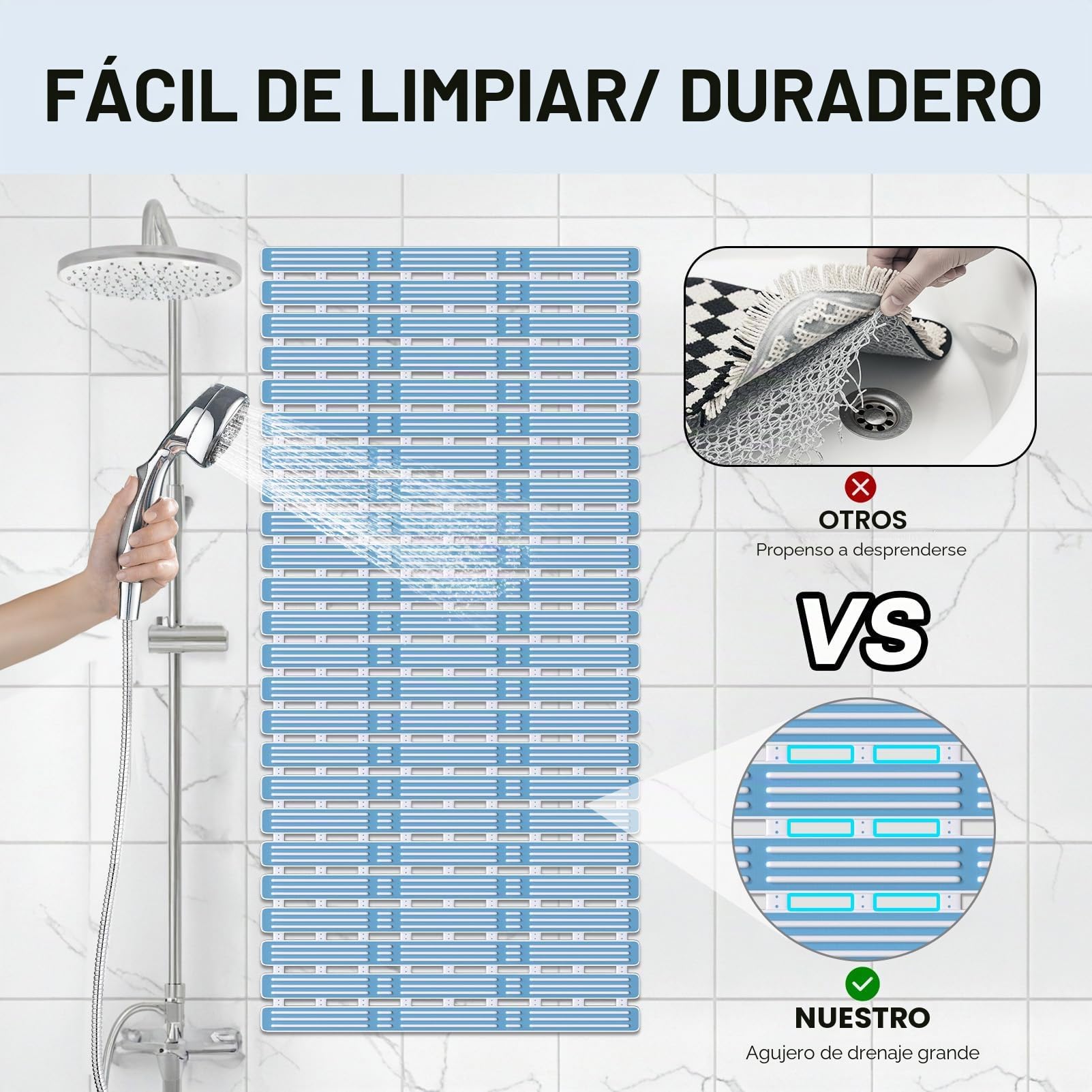 XIYUNTE Alfombrilla de Ducha Extra Larga Antideslizante - 90 x 40 cm con Ventosas, de Goma, Lavable para Interior