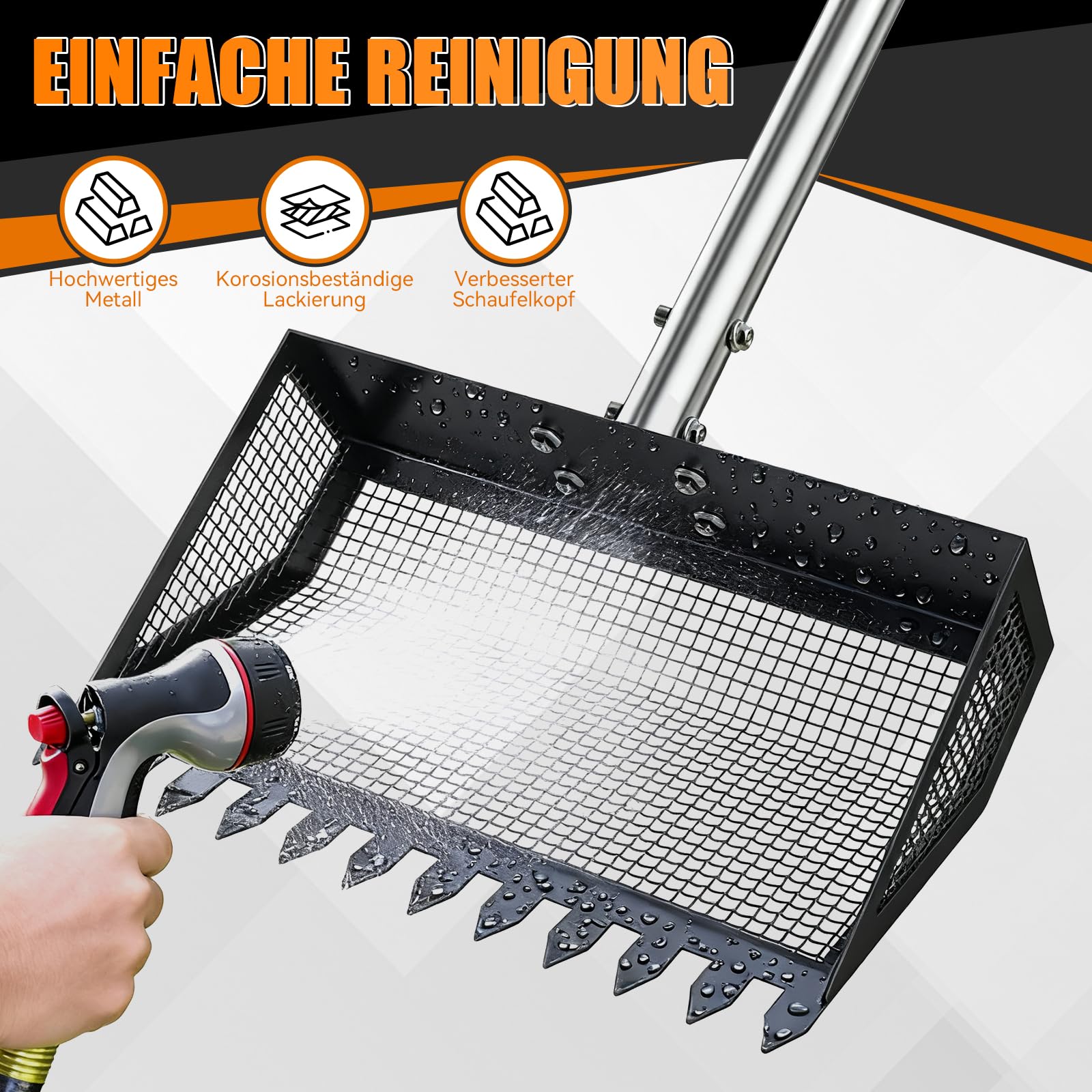 25.5cm Hühnerkotschaufel mit Ergonomischem Griff, Hühner Zubehör Siebschaufel Metall, 4-In-1 Verstellbare 89-190cm Chicken Poop Scooper Zum Reinigen von Hühnerställen Ziegenställen Ställen