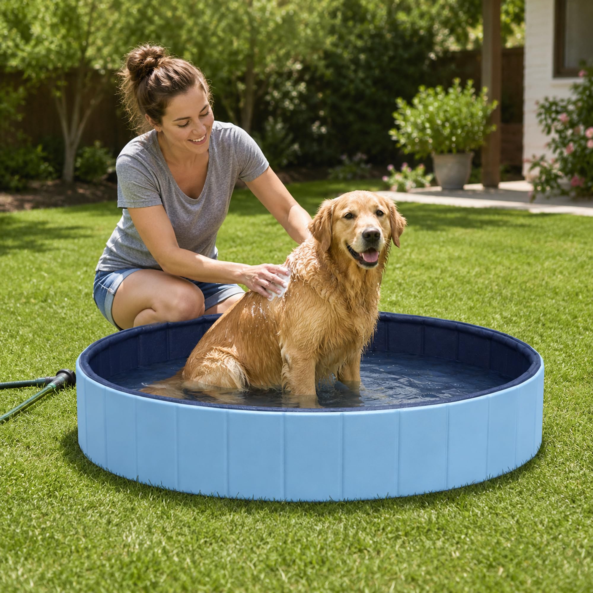 Piscina Rotonda Pieghevole con Fontana, Fuori Terra Non Gonfiabile