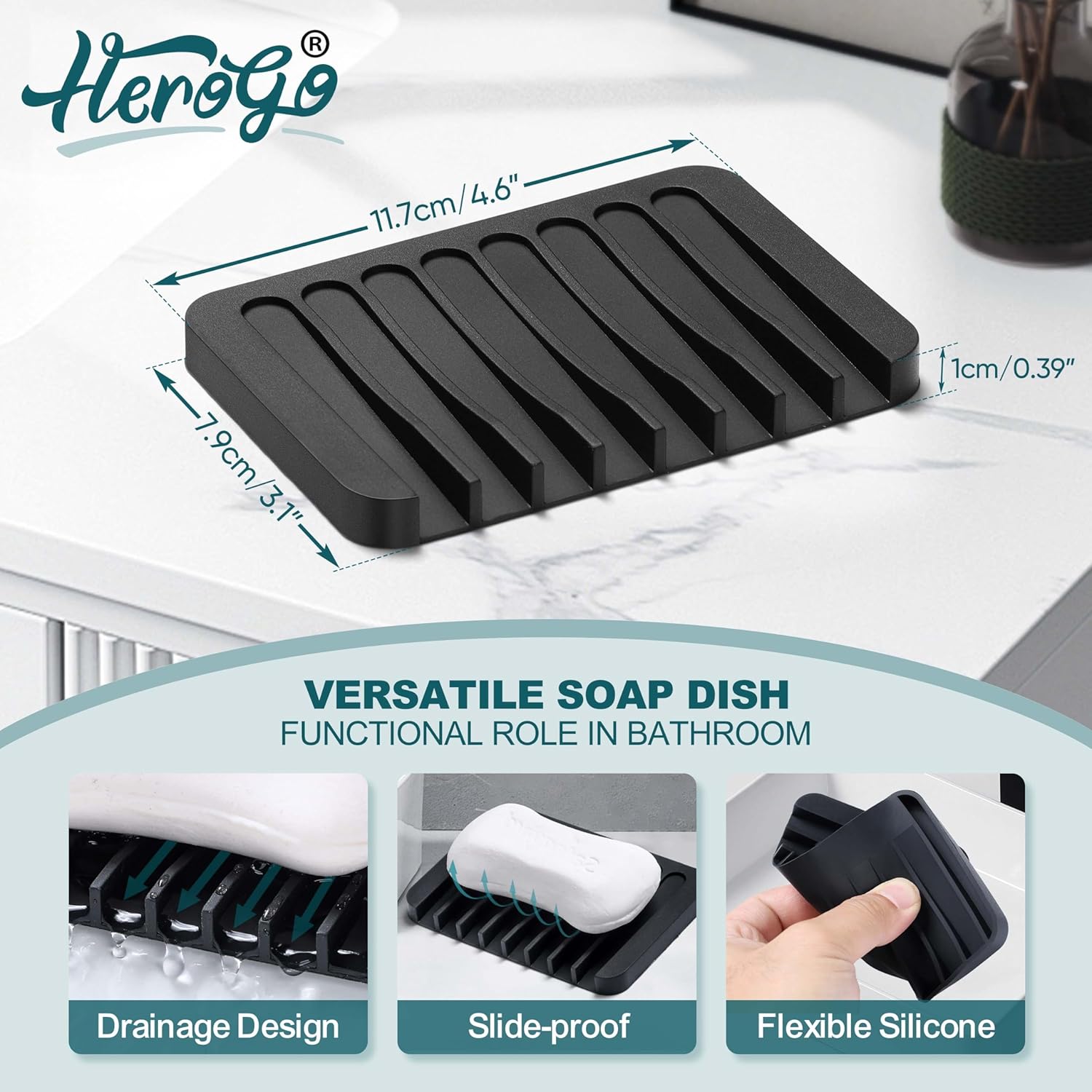 Bathroom Sink Faucet, Herogo Matte Black Stainless Steel Bathroom Faucet with Pop-up Drain & Soap Dishes, Single Handle, for 1 or 3 Hole RV Farmhouse Vanity Lavatory Sinks