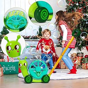 Snail Bubble Mower Toy for KidsAge 3 up  Includes 4oz Bubble Solution, Outdoor Bubble Machine for Kids, Light-Up 3D Push Bubble Machine, Great for Parties, Summer Toy, Easter, Birthday Gift