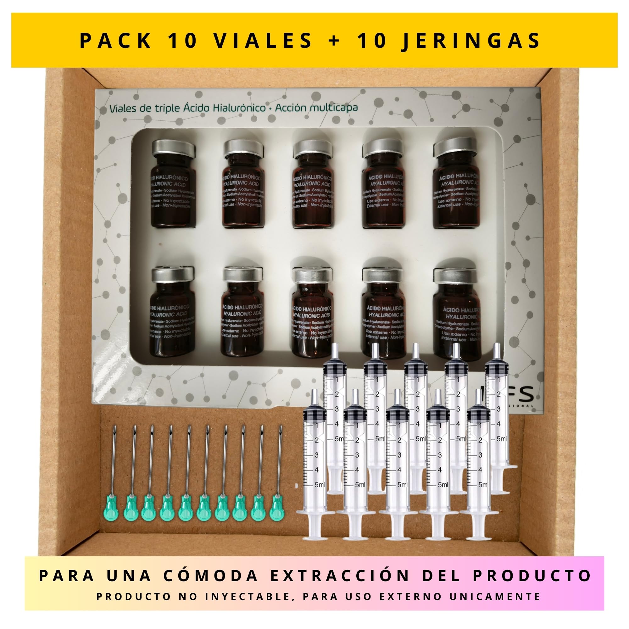 KFS Viales Tripla Siero Viso Acido Ialuronico con Niacinamide B3 e Pantenolo B5, Azione Multistrato, Filler e Lifting Viso, Compatibile con Microneedling Viso, Dermaroller e Dermapen, 10u x 5ml