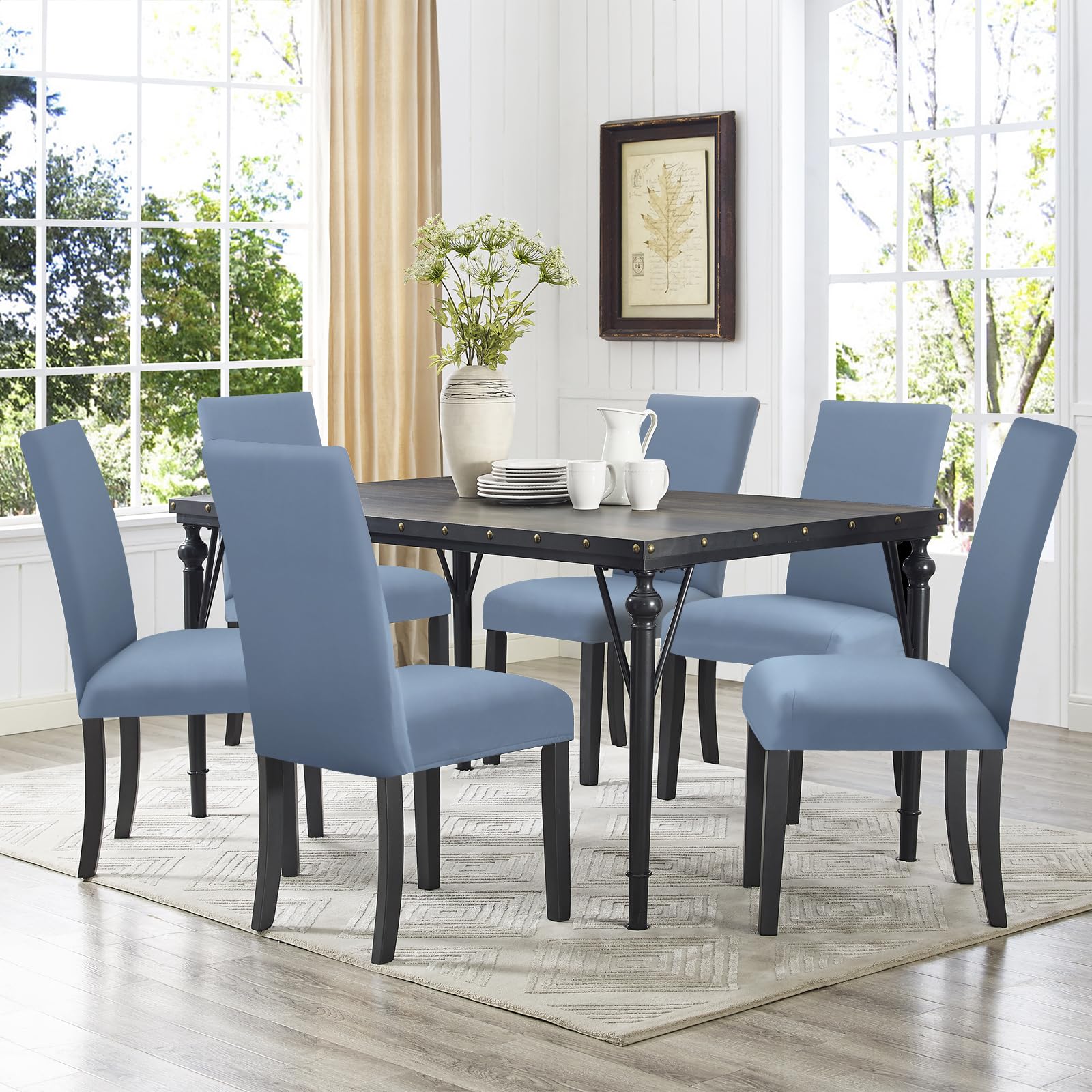 FIGOOO Coprisedie Elasticizzati con Schienale 2 Pezzi Coprisedia per Sala da Pranzo Spandex Fodera per Sedia da Cucina Universale Lavabile Decorazioni per la Casa Cucina(Grigio-Blu,2pcs)
