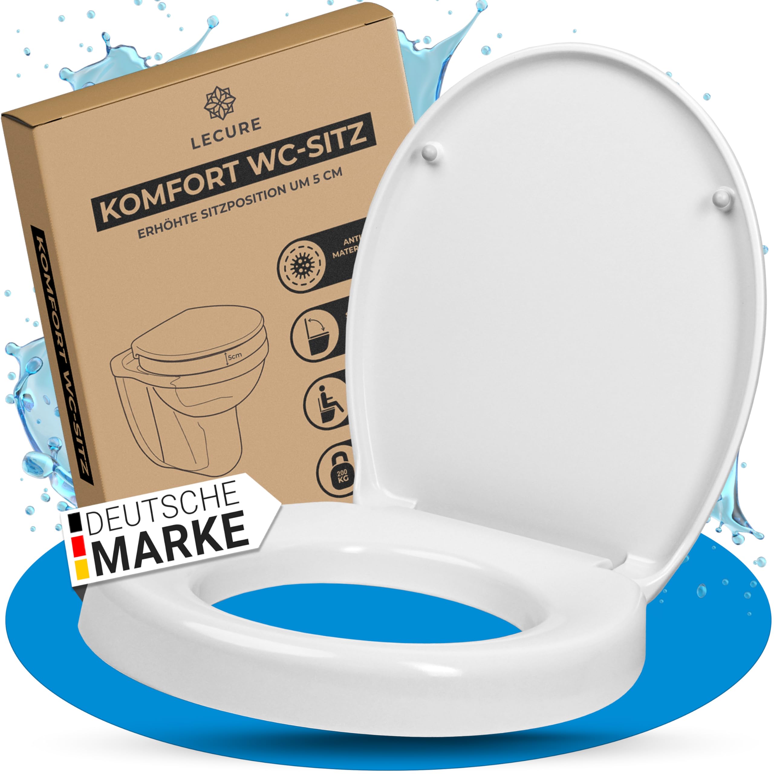 Toilettensitzerhöhung [5cm] - komfortable WC Sitzerhöhung für Senioren und Erwachsene mit Mobilitäts-Einschränkungen [bis 200kg] - passend für alle gängigen ovalen Toiletten