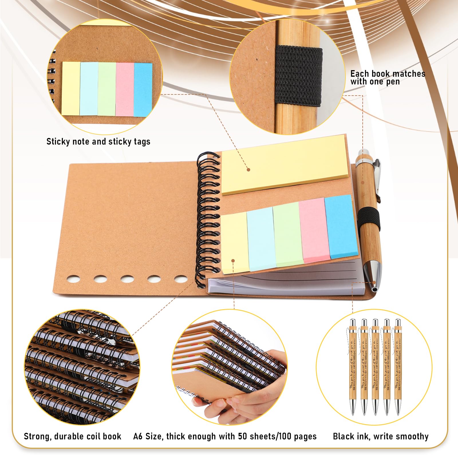 Jetec Lot de 12 carnets inspirants en vrac avec stylo et bloc-notes autocollant, cadeau de remerciement pour infirmières, collègues, groupes, enseignants (12 ensembles)