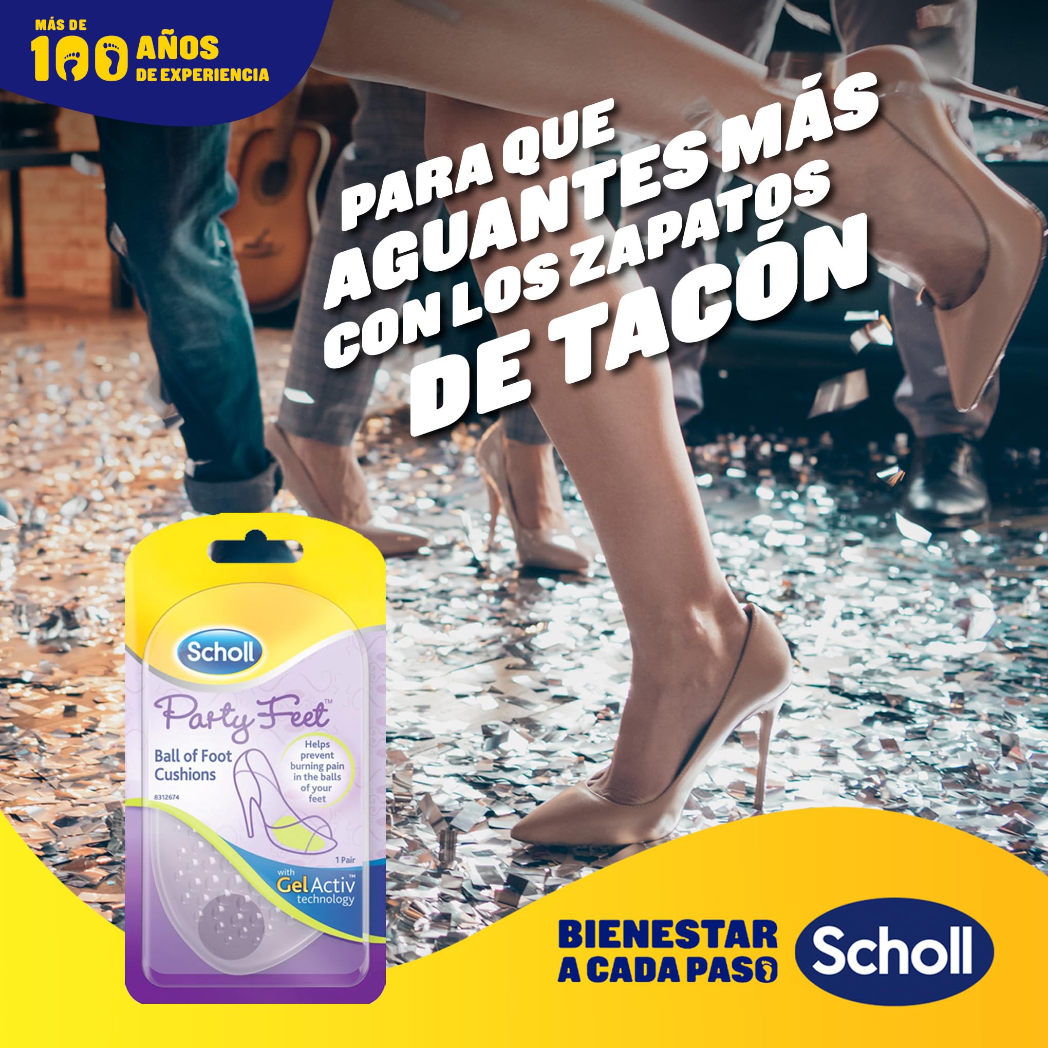 Scholl Party Feet Almohadillas Plantares Con Tecnología Gel Activ, Amortiguación Y Protección De La Planta Del Pie, Almohadillas, Malva, 2 Unidad