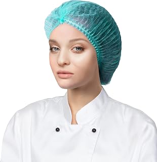 EZGOODZ Teal Mob Caps 21". Pack of 100 Non-Woven Polypropylene Head Covers with Elastic Stretch Band. Disposable Protective Hair Hats. Breathable Unisex PPE Headwear for Food Service, Industrial Needs