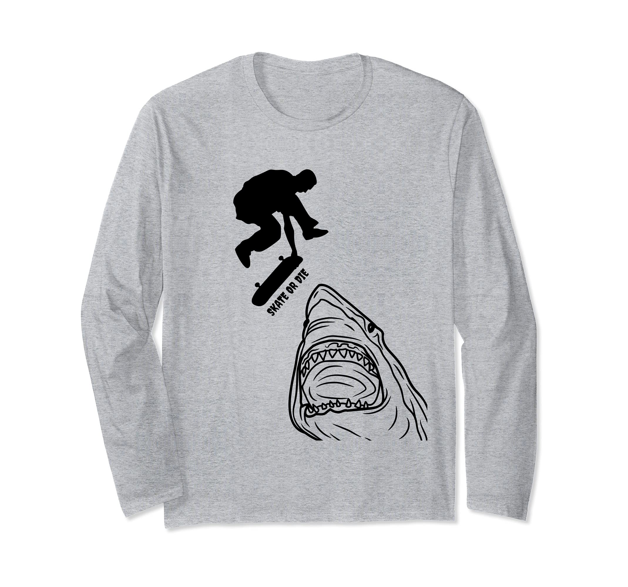 Shark Jaw Drawing Art Longboard Pro Skateboard tricks Skater Long Sleeve T-Shirt
