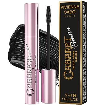 Vivienne Sabo Cabaret Premiere Black Waterproof Mascara, Volume and Length, Curling, No Flaking, No Clumping, Smudge Proof, Washable, Cruelty-Free, Made in Europe, 01 Black, 0.3 Fl Oz, 1 Pack
