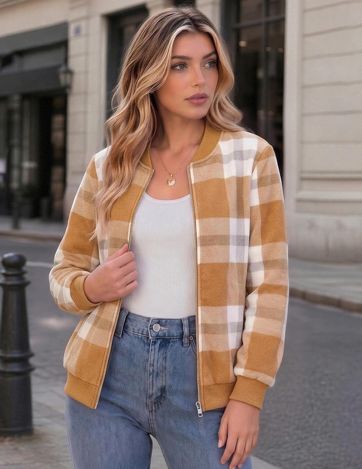 Zeagoo Jackets for Women 2026 Lightweight Bomber Jacket Plaid Flannel Coat image 4