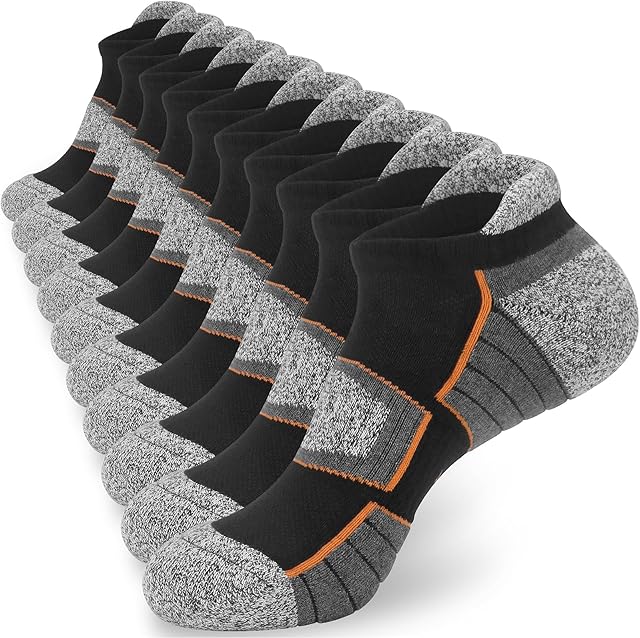 KOOOGEAR Mens Running Trainer Ankle Socks Men 9-12 Multipack Anti Blister Cushioned Thick Hiking Walking Socks Low Cut Cotton White Black Athletic Sports Socks