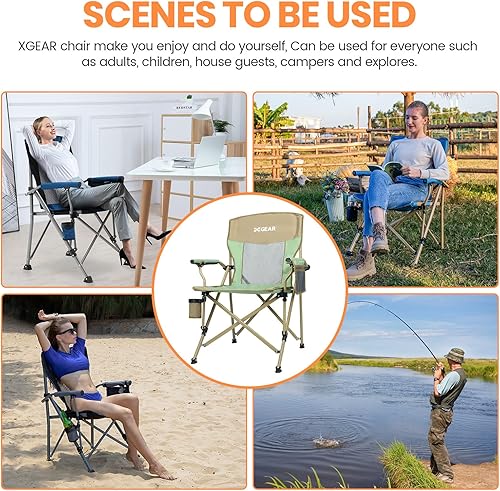 Miniatura 7 de Silla de campamento para adultos, 350 libras, silla de campamento de soporte, 2 piezas con respaldo de malla transpirable con soporte para