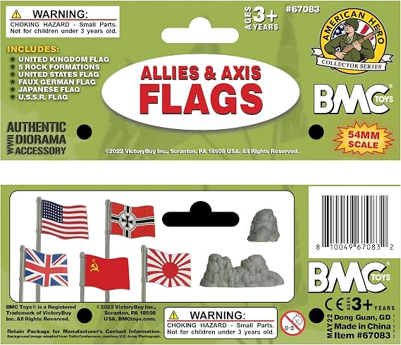 BMC WW2 D-Day Allies Axis Plastic Army Men Flags 10pc Military Playset Accessory