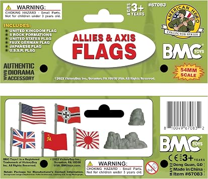 BMC WW2 D-Day Allies Axis Plastic Army Men Flags 10pc Military Playset Accessory