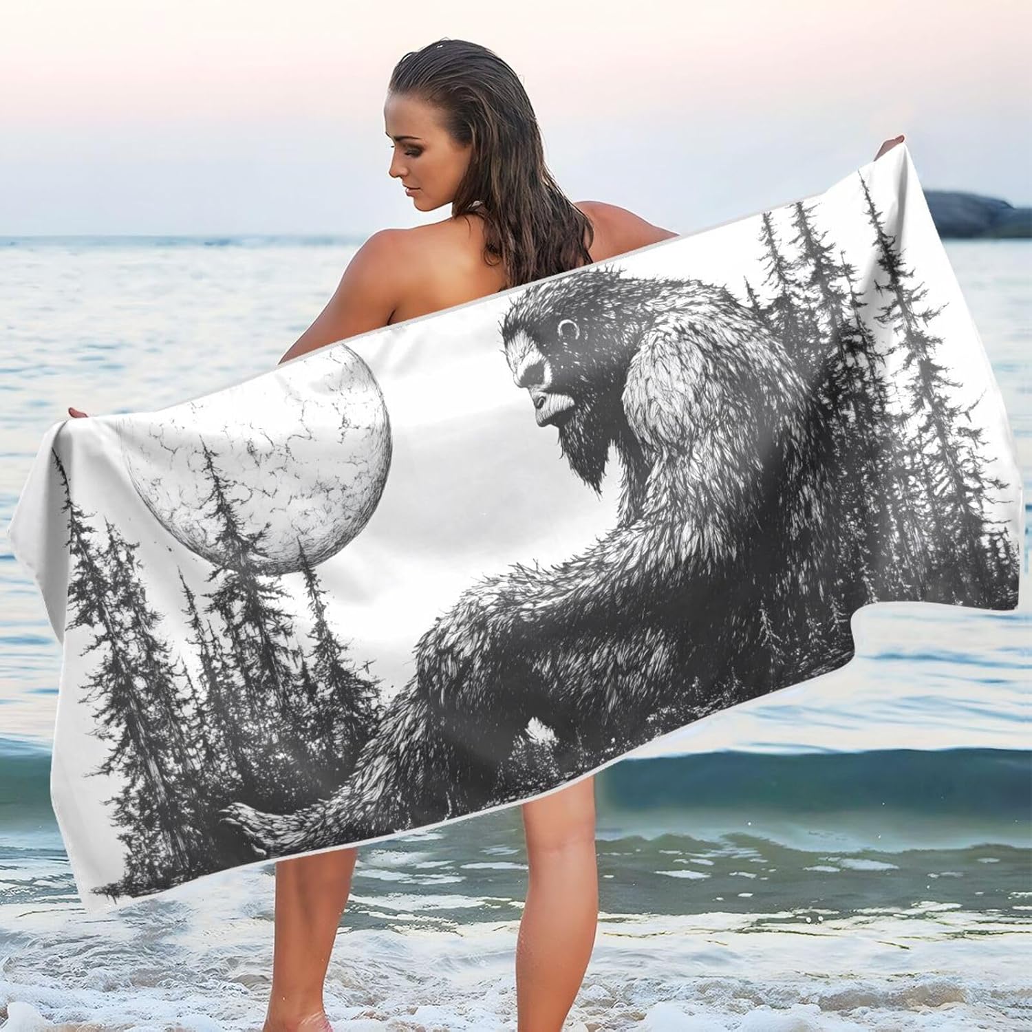 AIXIWAWA Beach Towel Oversized-Sasquatch Forest Unisex, Sand Free Quick Dry Pool Towels Beach Blanket for Swimming Pool Gym 31×71 inches