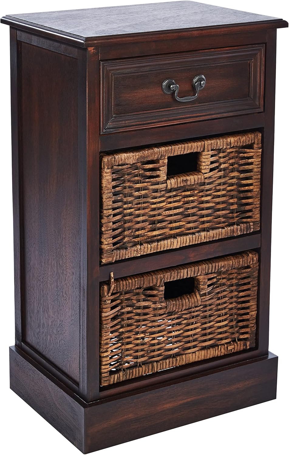 Deco 79 Wood 2 Baskets and 1 Drawer Storage Unit, 16" x 12" x 28", Maroon