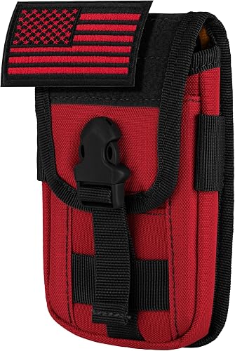 Tactical Cell Phone Holster Pouch, Tactical Smartphone Pouches Cellphone Case Molle Gadget Bag Molle Attachment Belt Holder Waist Bag for 4.7"-6.7" with US Flag Patch