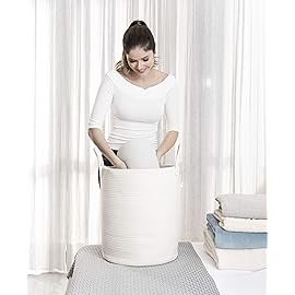 OrganiHaus Large Off-White Woven Laundry Basket w/Handles 52L, Rope Dirty Clothes Hamper, Blanket Basket for Living Room, Baby Laundry Hamper for Nursery, Soft & Durable Decorative Organizer Bin