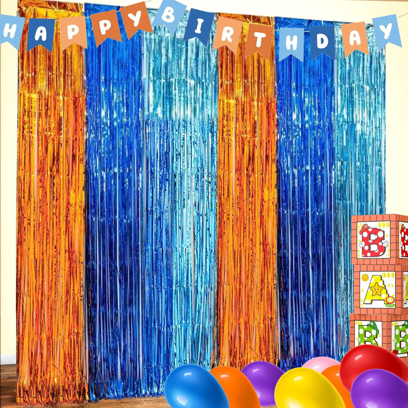Blue Dog Man Birthday Party Decorations,2 Packs Orange&Blue&Light Blue Foil Fringe Curtains Birthday Party Suppiles, Photo Booth Props for Blue Dog Backdrop Streamers Party Decorations