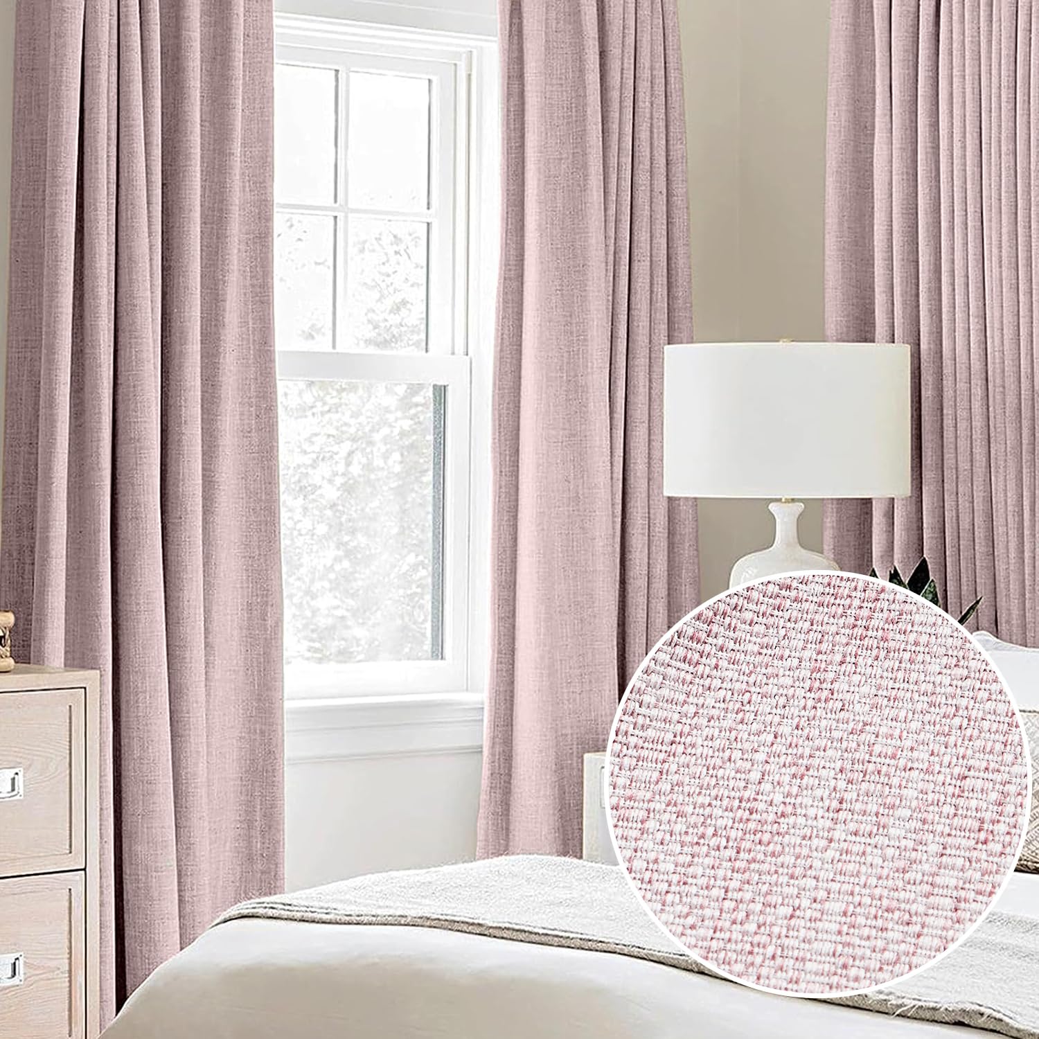 Treatmentex Pink Curtains Blackout 95 Inches Long for Living Room, Pink Blackout Curtains for Bedroom Girls Nursery, Grommet Burlap Linen Room Darkening Drapes (40x95 inch, Pink, 2 Panels)