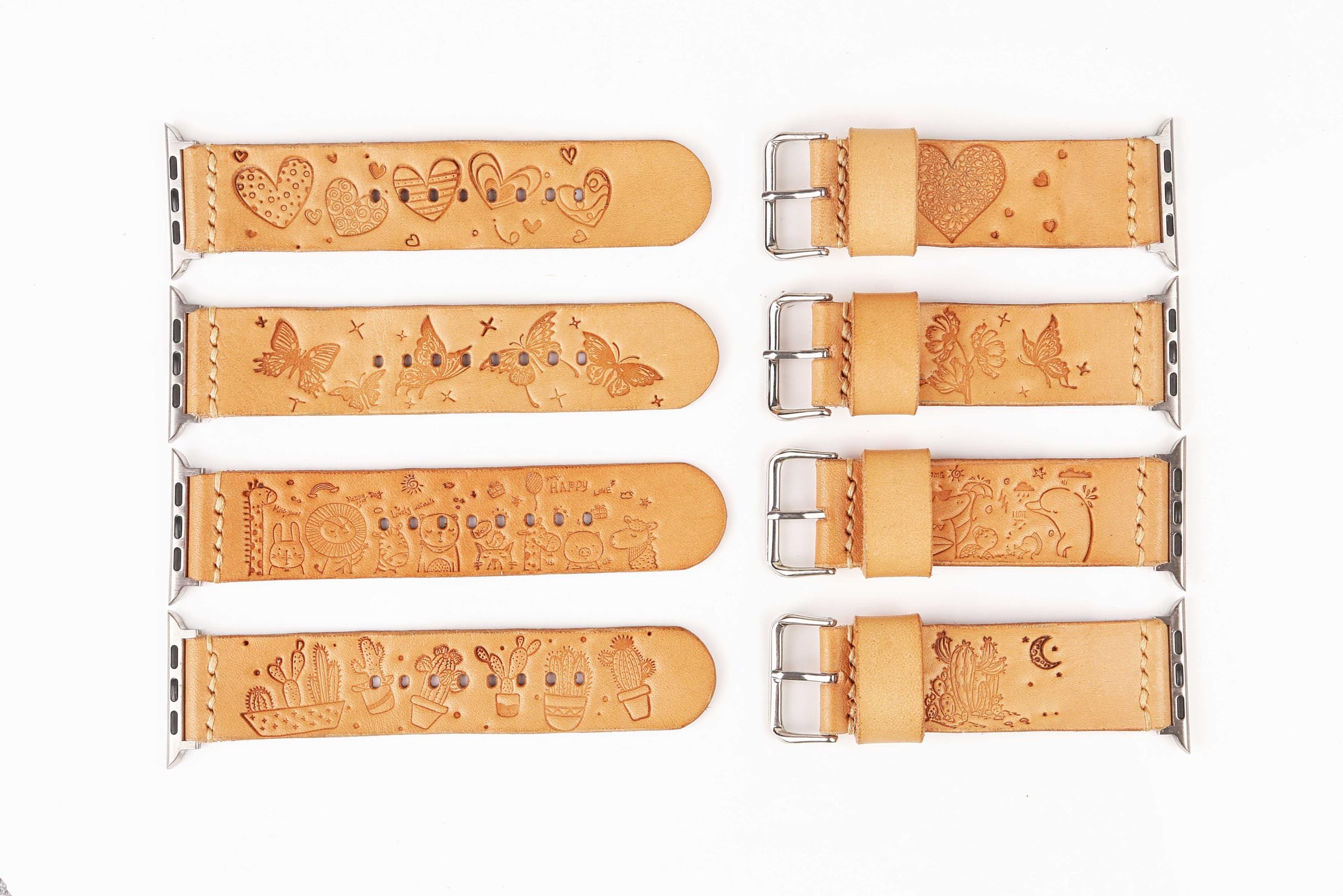 Natural Tan Leather apple watch bands for women, Minimalist ladies apple watch band,Embossed Leather Apple Watch Band W09-LAWBT