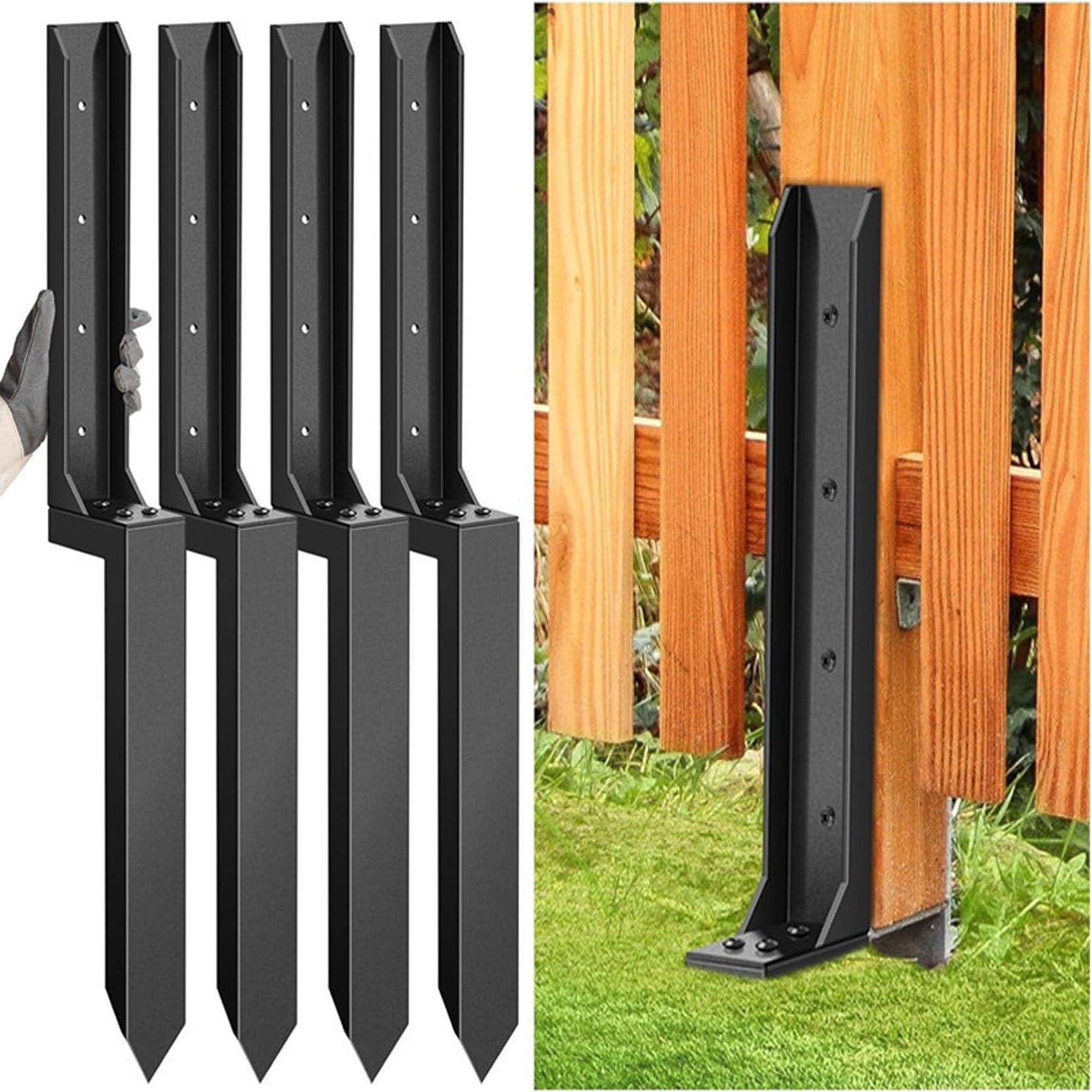 Gouzibhd 4B Post Anchors Fence Post Repair Kit Quick Fix Broken Leaning Wood Posts Support With One-Piece Steel Anchor Stakes And Separate Upper And Lower Parts(Size:43x17x26cm,Color:4b)