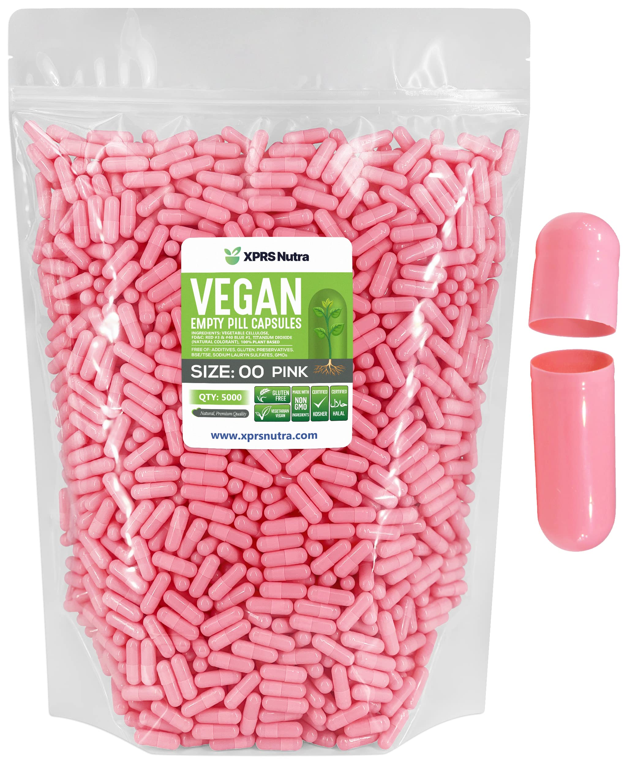 XPRS Nutra Size 00 Empty Capsules - 5000 Count Empty Vegan Capsules - Vegetarian Empty Pills - DIY Vegetable Capsule Filling- Veggie Pill Caps (Pink)