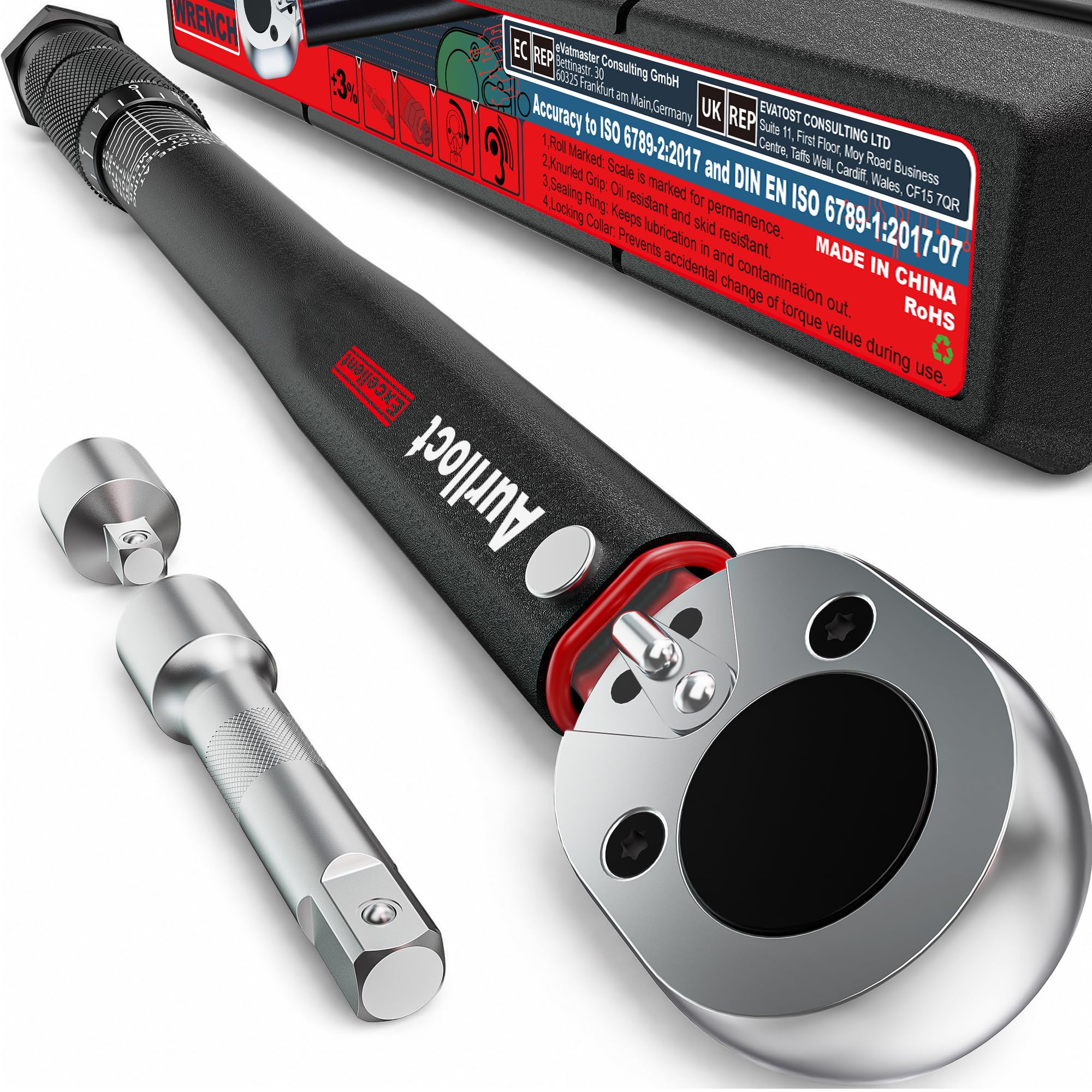 Aurlloct 1/2" Drive Click Torque Wrench Set, Torque Wrench Car 20-230 Nm, Wheel Torque Spanner with 3/8'' Adapter, ± 3% Accuracy for Truck, Car, Tire Replacement, and Motorcycle Car Maintenance — image 1