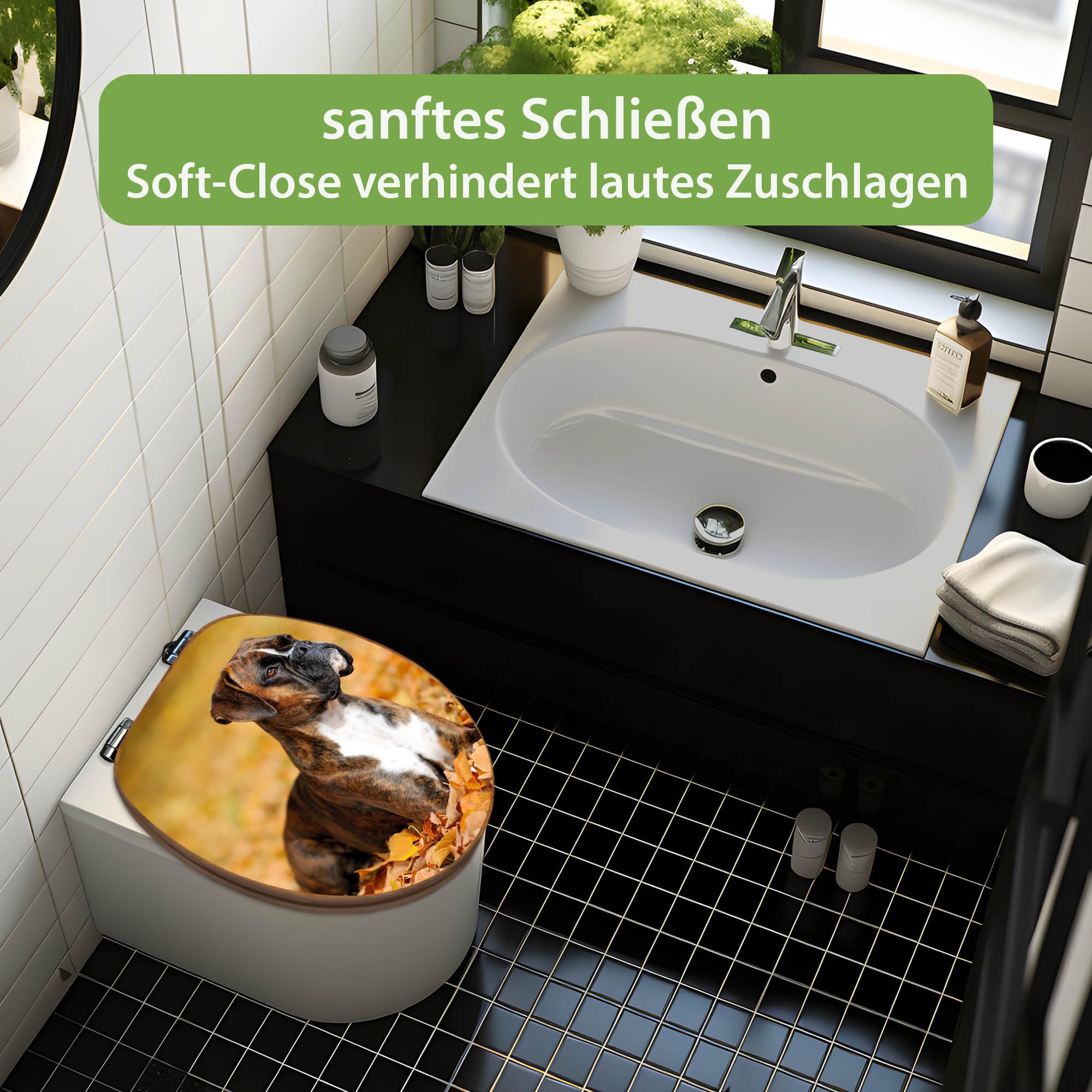 banjado Design WC Sitz Bambus Absenkautomatik 45,8x37,5cm - Toilettendeckel mit Absenkautomatik Holz - hochwertiger Bambus Klodeckel - WC-Sitz für gängigen Toiletten - Motiv Wilhelm