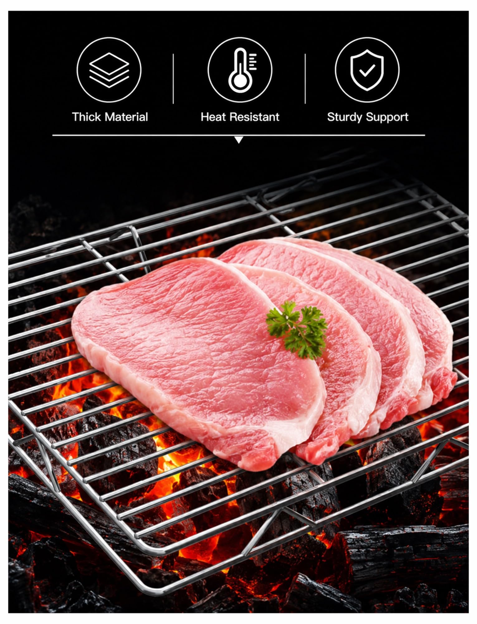 Générique Grille de cuisson surélevée en inox, cadre 5 mm et maillage 3 mm | Pieds de 2 ou 4 cm pour four, repos de viande, refroidissement du pain et cuisine pro(80x50x4cm)