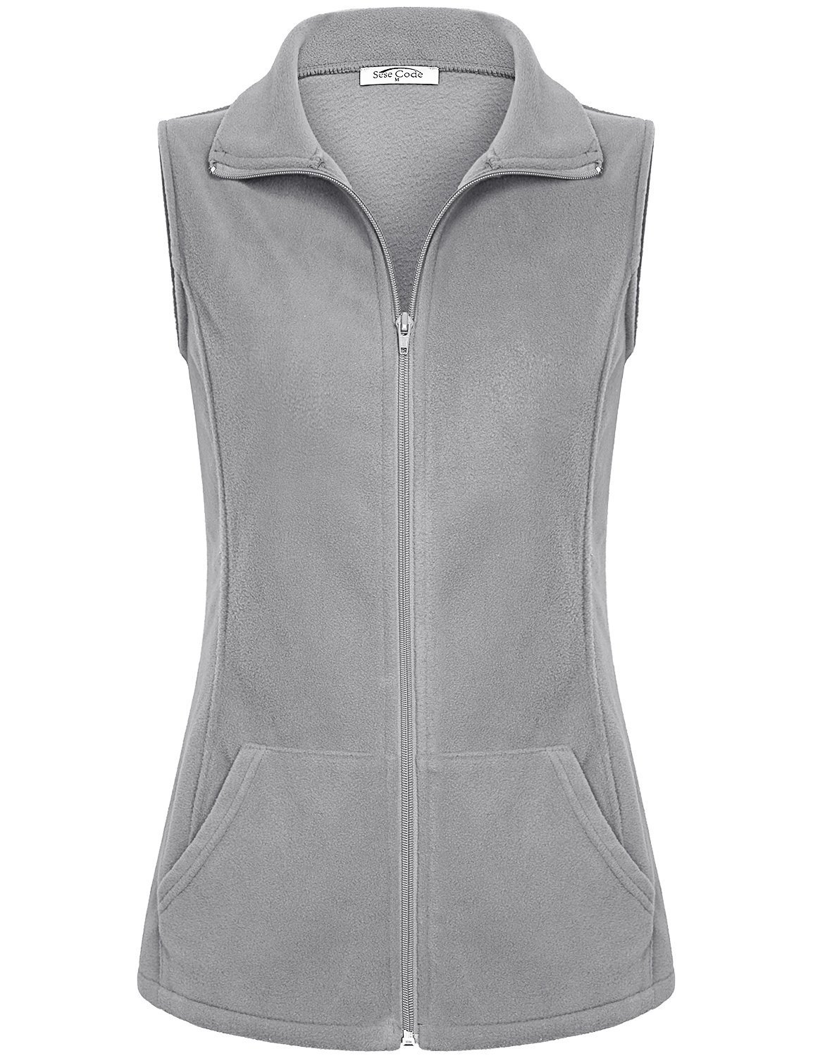 SeSe Code Women's Casual Zip Up Front Lightweight Fleece Vest with Pockets