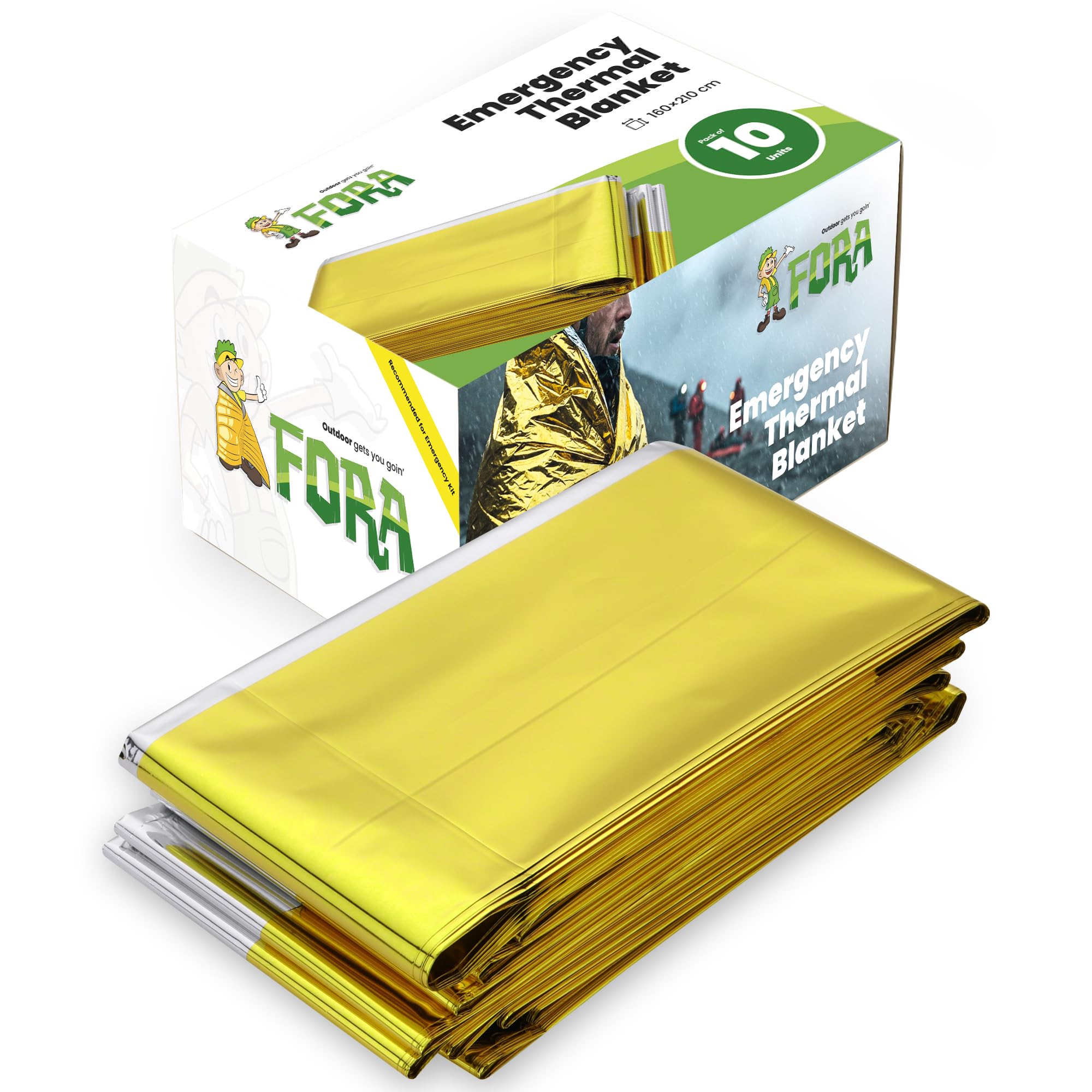 Mantas Térmicas de Emergencia 160x210 cm Doble Cara Dorado/Plateado Ultraligeras 10 Unidades