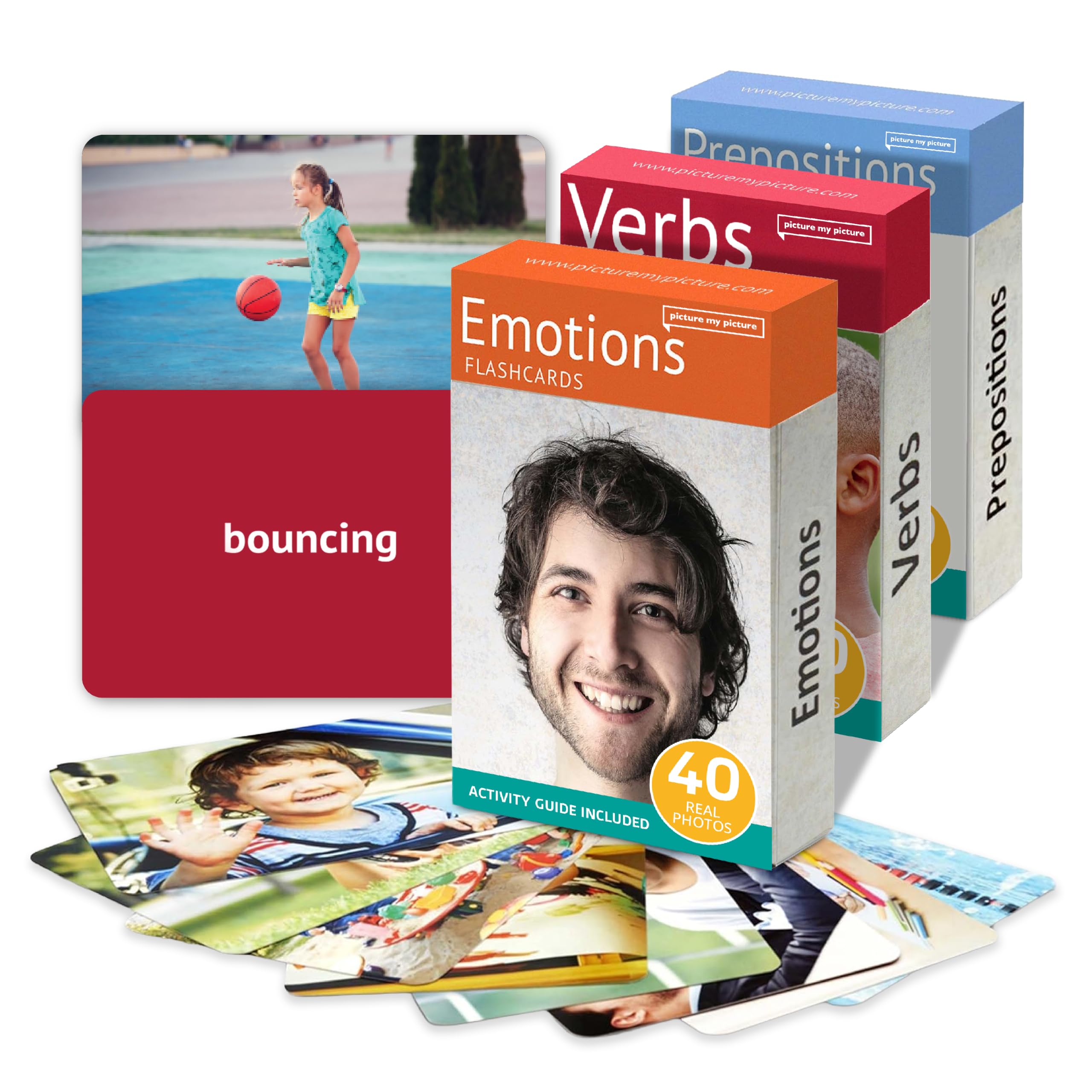 Sentiments et Émotions, Prépositions et Verbes Flash Card Pack. Matériel d'Orthophonie, Matériel ESL.