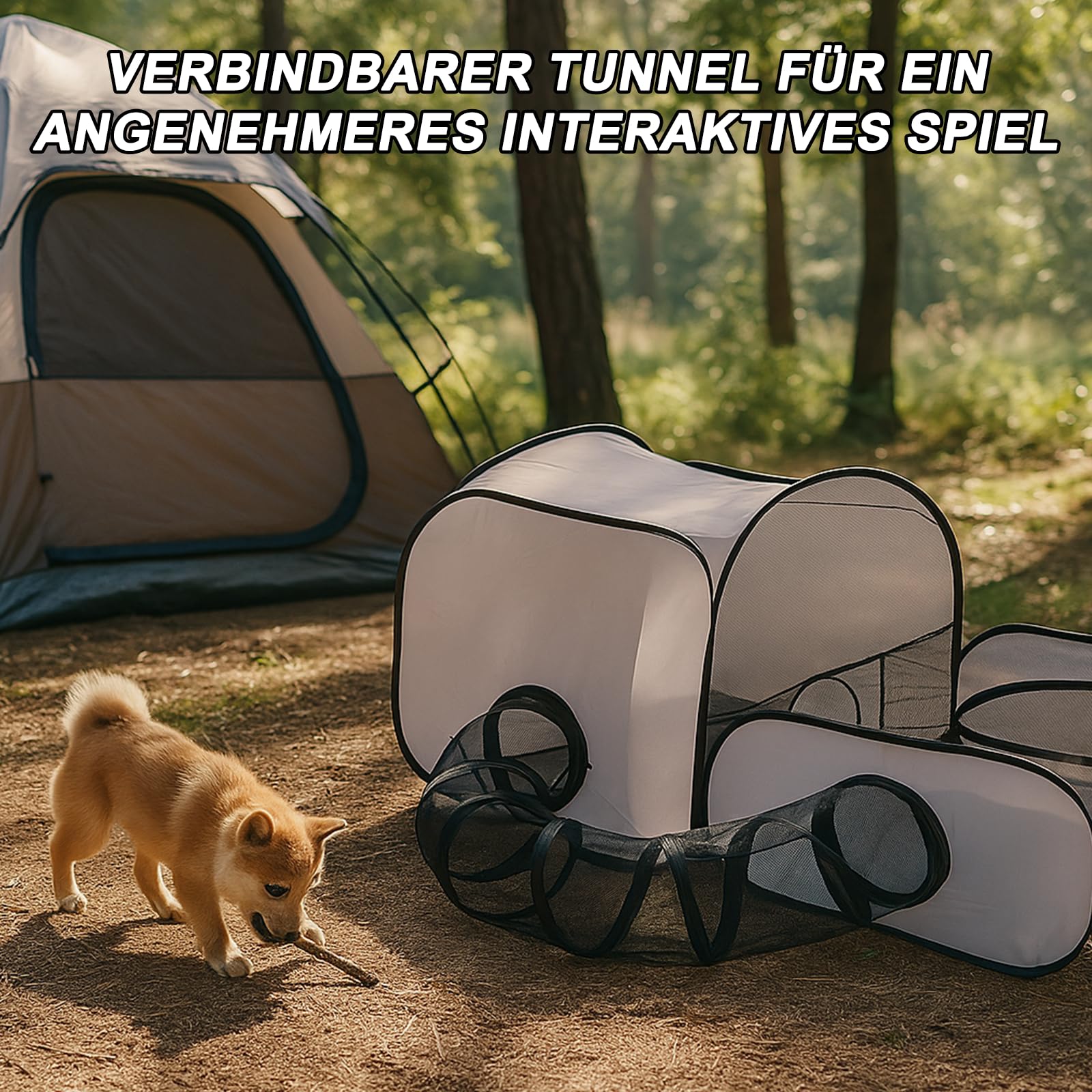 Faltbarer Katzenlaufstall mit Tunnel - Tragbares katzenzelt, katzenzelt und Katzen gehege Outdoor, katzengehege Indoor, Multifunktionaler Outdoor-Laufstall mit atmungsaktivem Netz (100 * 50 * 70 cm)