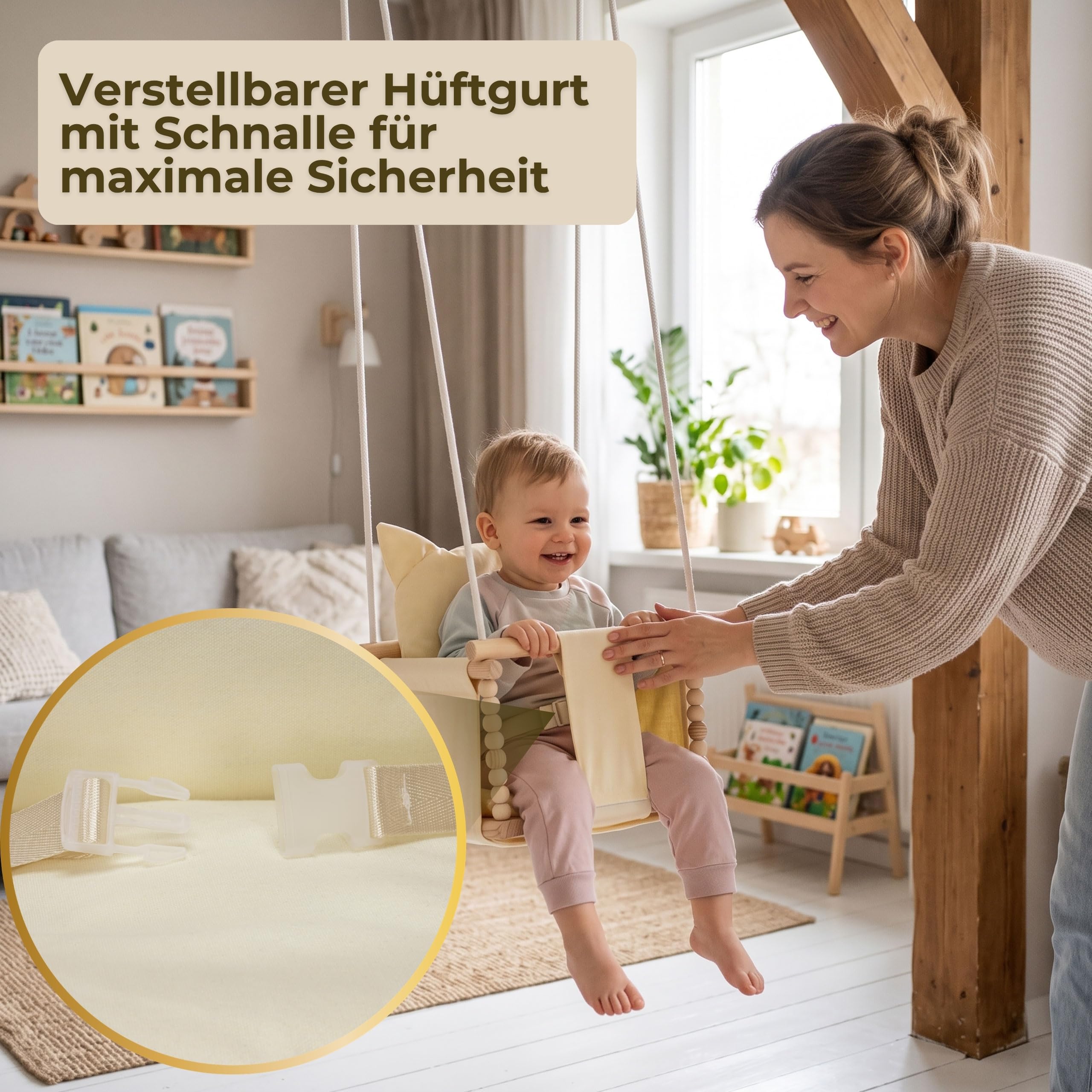 Kinderschaukel Holz 35x35 cm mit Sicherheitsgurt Bär Design rosa SPRINGOS